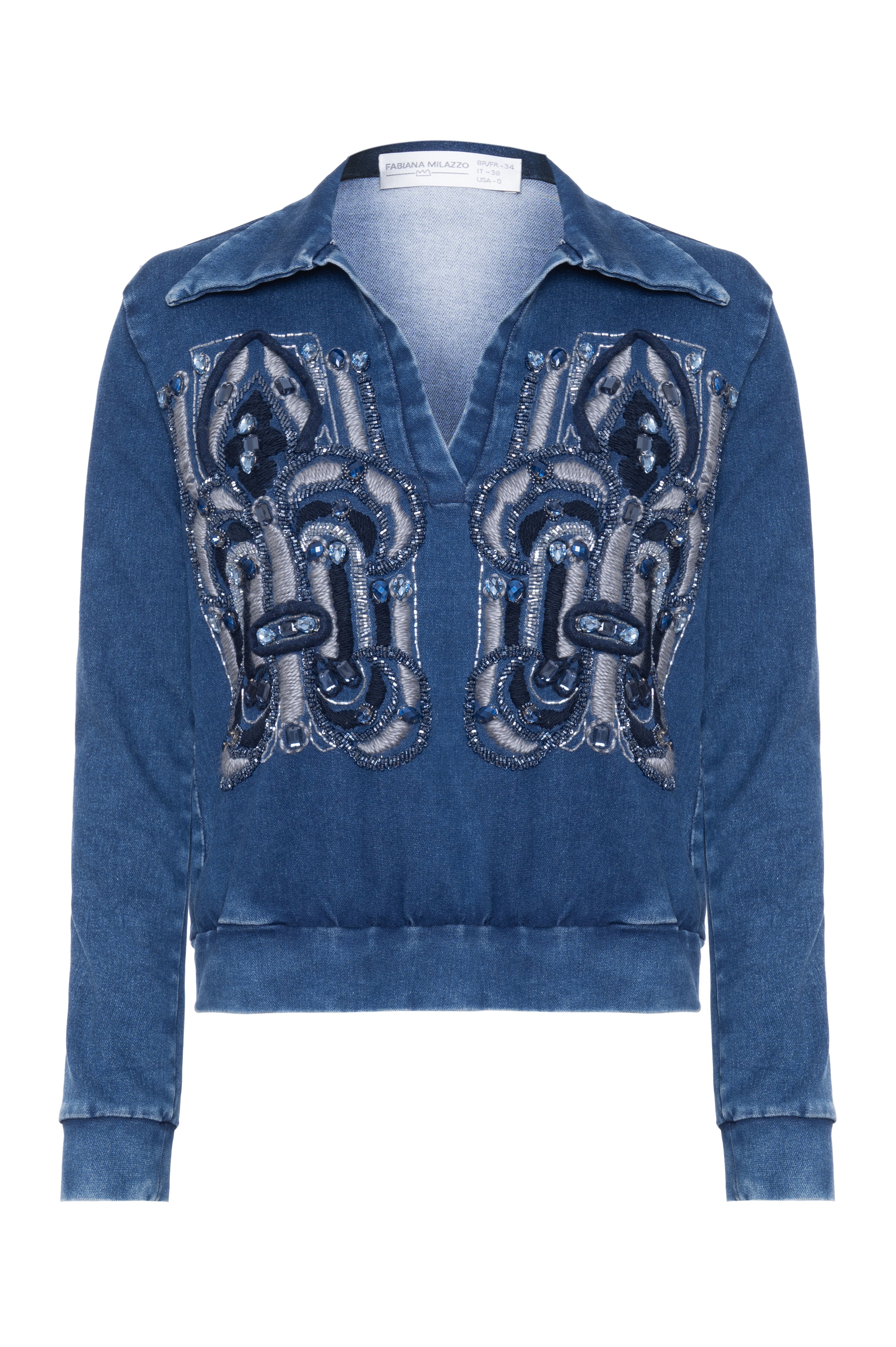 Moletom Jeans Mangas Longas Bordado