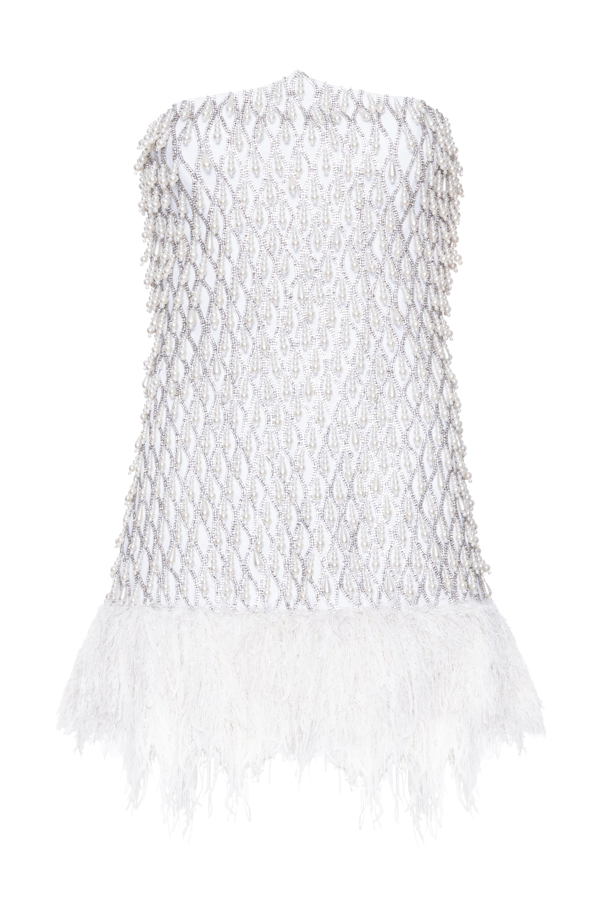 Vestido Mini Bordado e Plumas