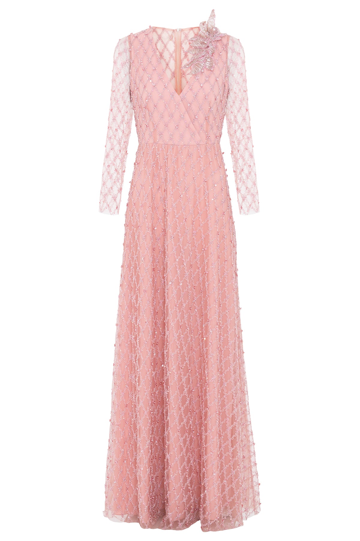 Vestido Longo Bordado com Decote em V