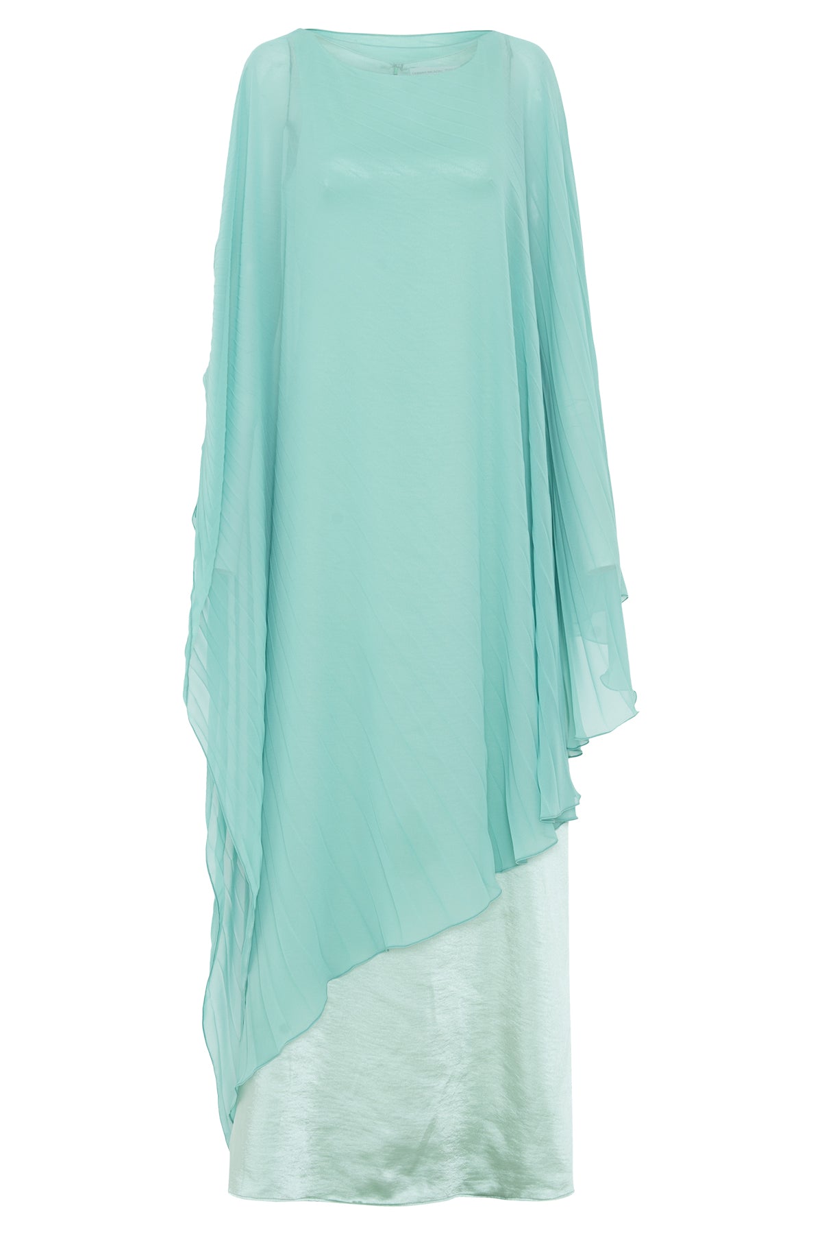 Vestido Longo Reto Com Capa Plissada