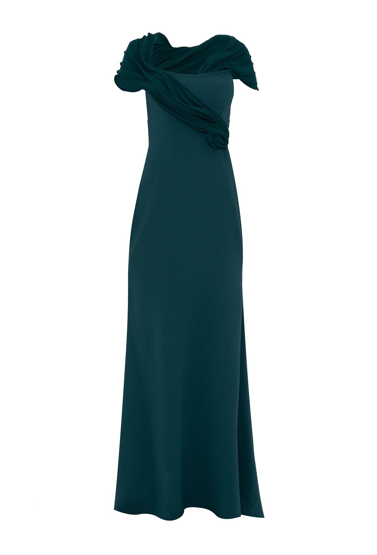 Vestido Longo Crepe Detalhe Em Chiffon