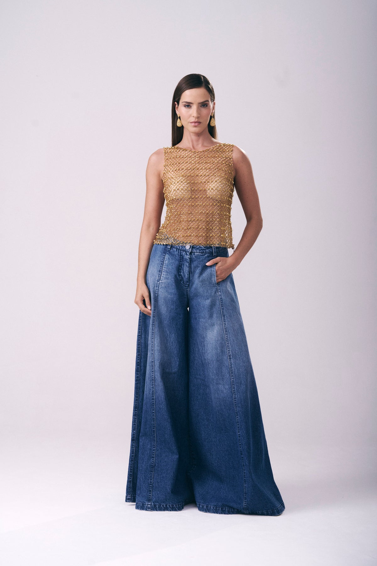 Calça Jeans Pantalona Cintura Alta