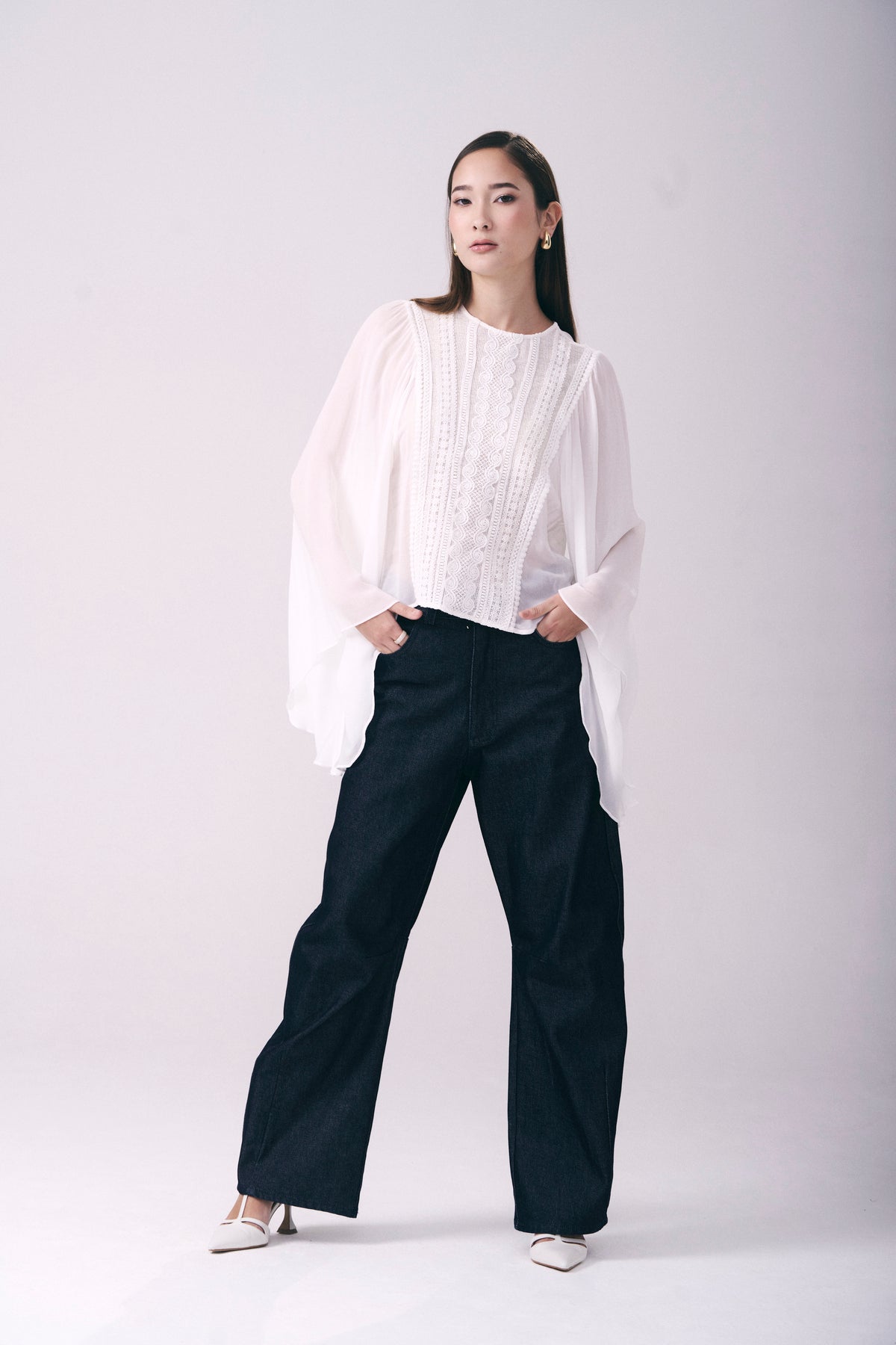 Blusa Georgette Patchwork Tela Rendada