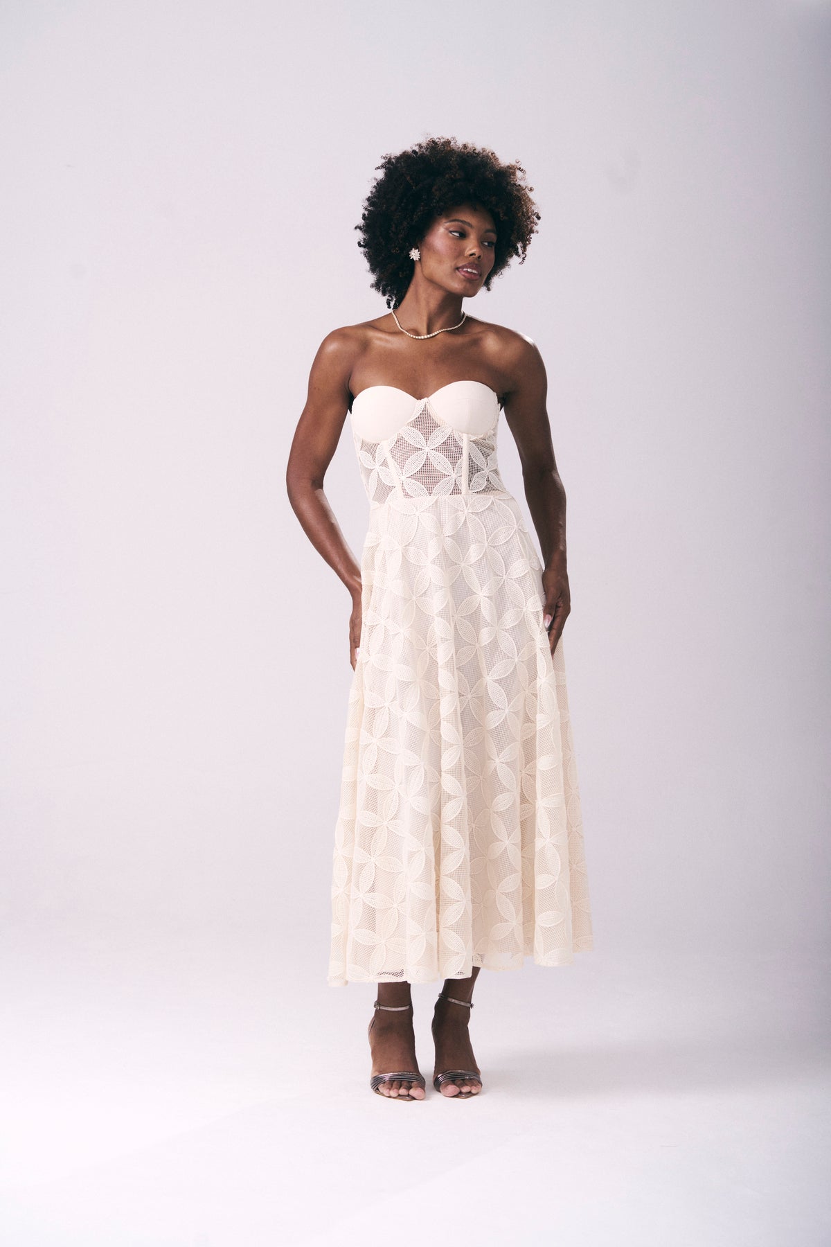 Vestido MÍdi Corselet Desenho Floral