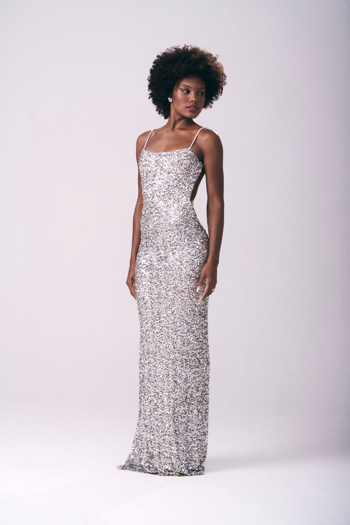 Vestido Longo Decote Costas Alças Cristais