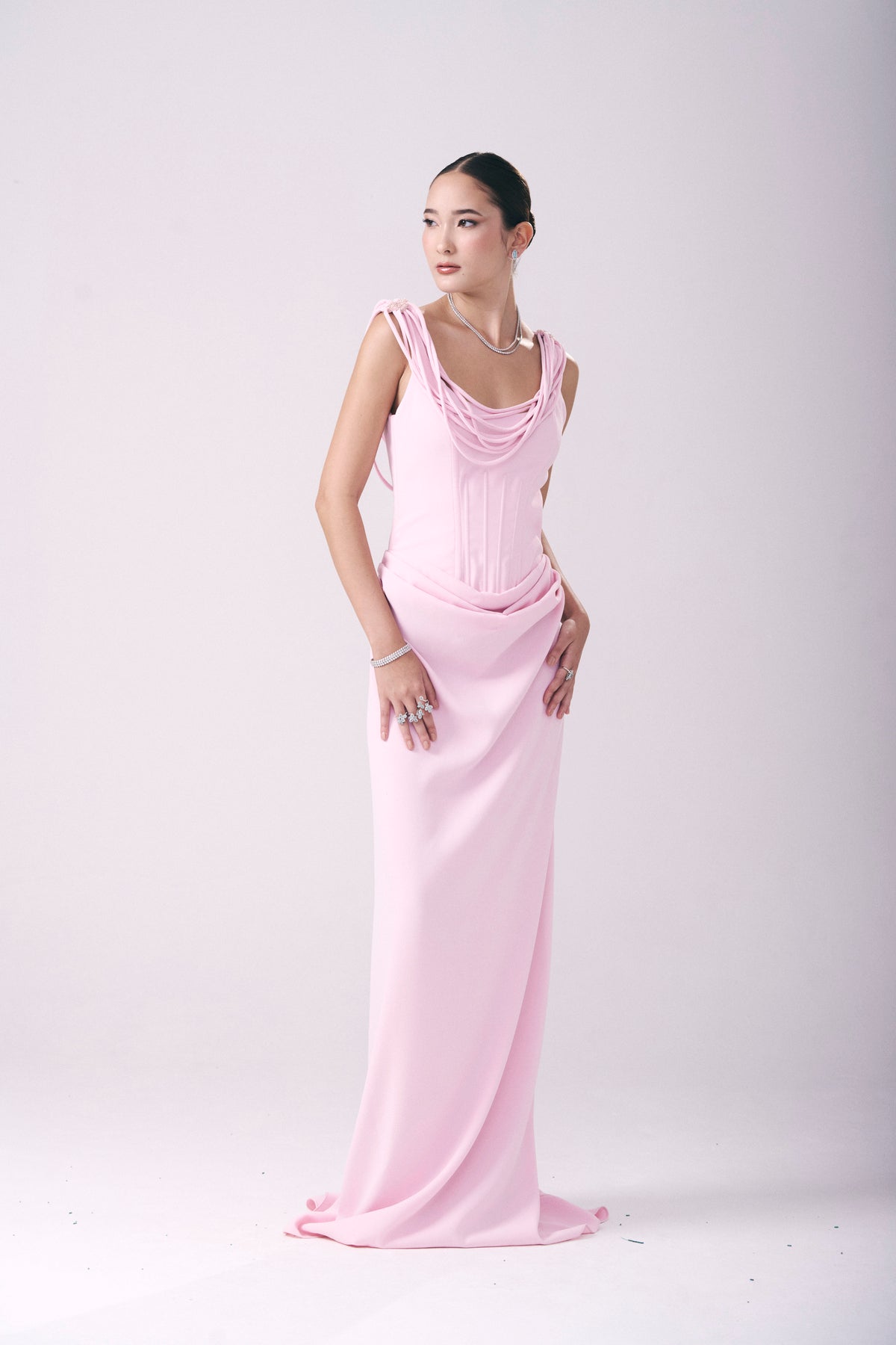 Vestido Longo Crepe Alças E Franjas