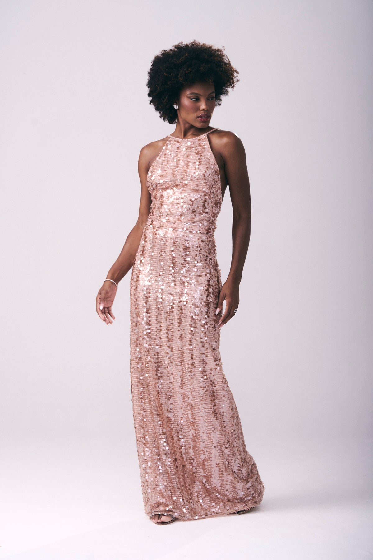 Vestido Longo Paetê Alças Finas