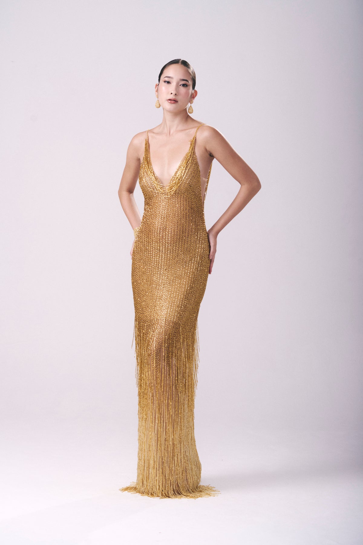 Vestido Longo Bordado Saia Franjas