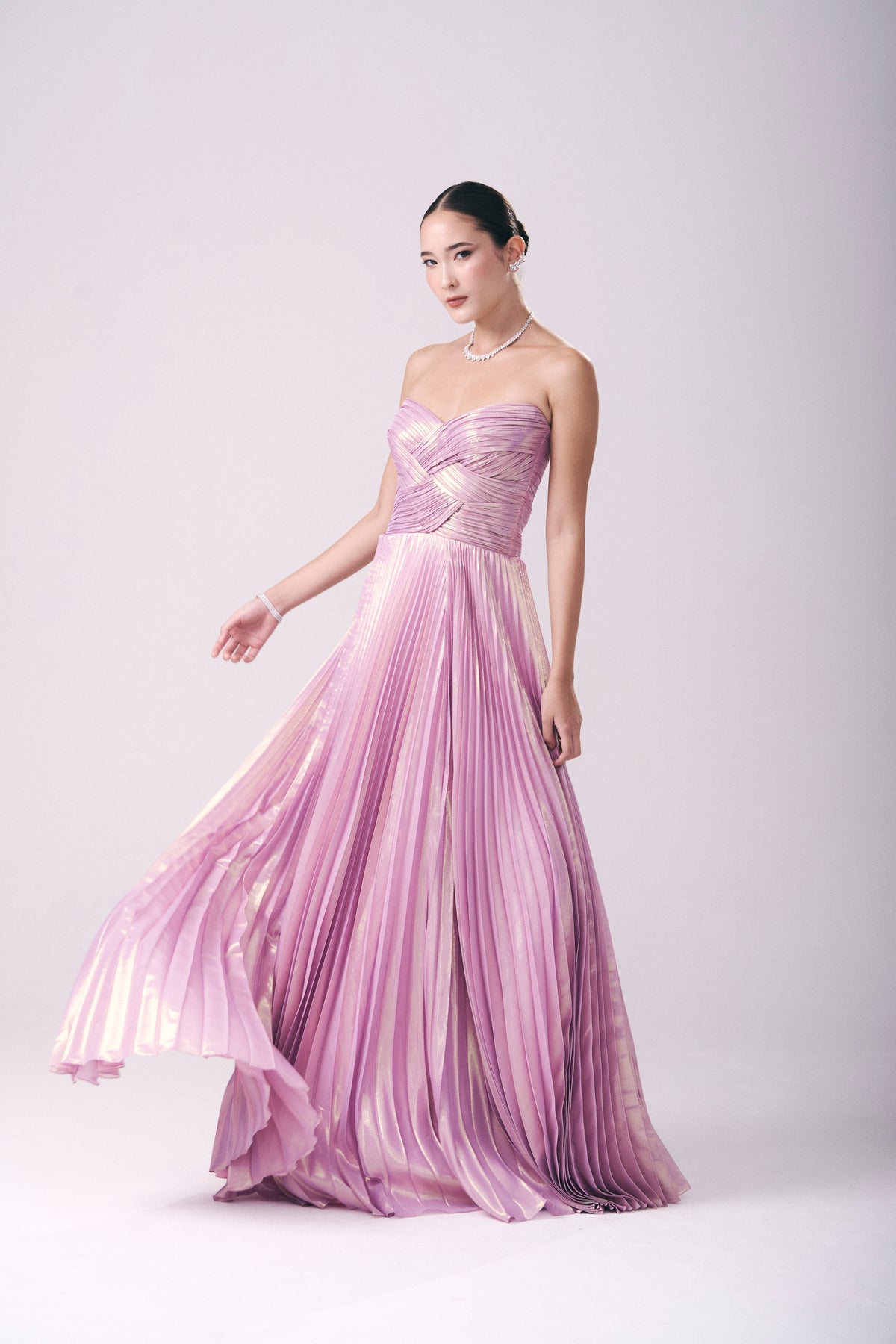 Vestido Longo Drapeado Entrelaçado