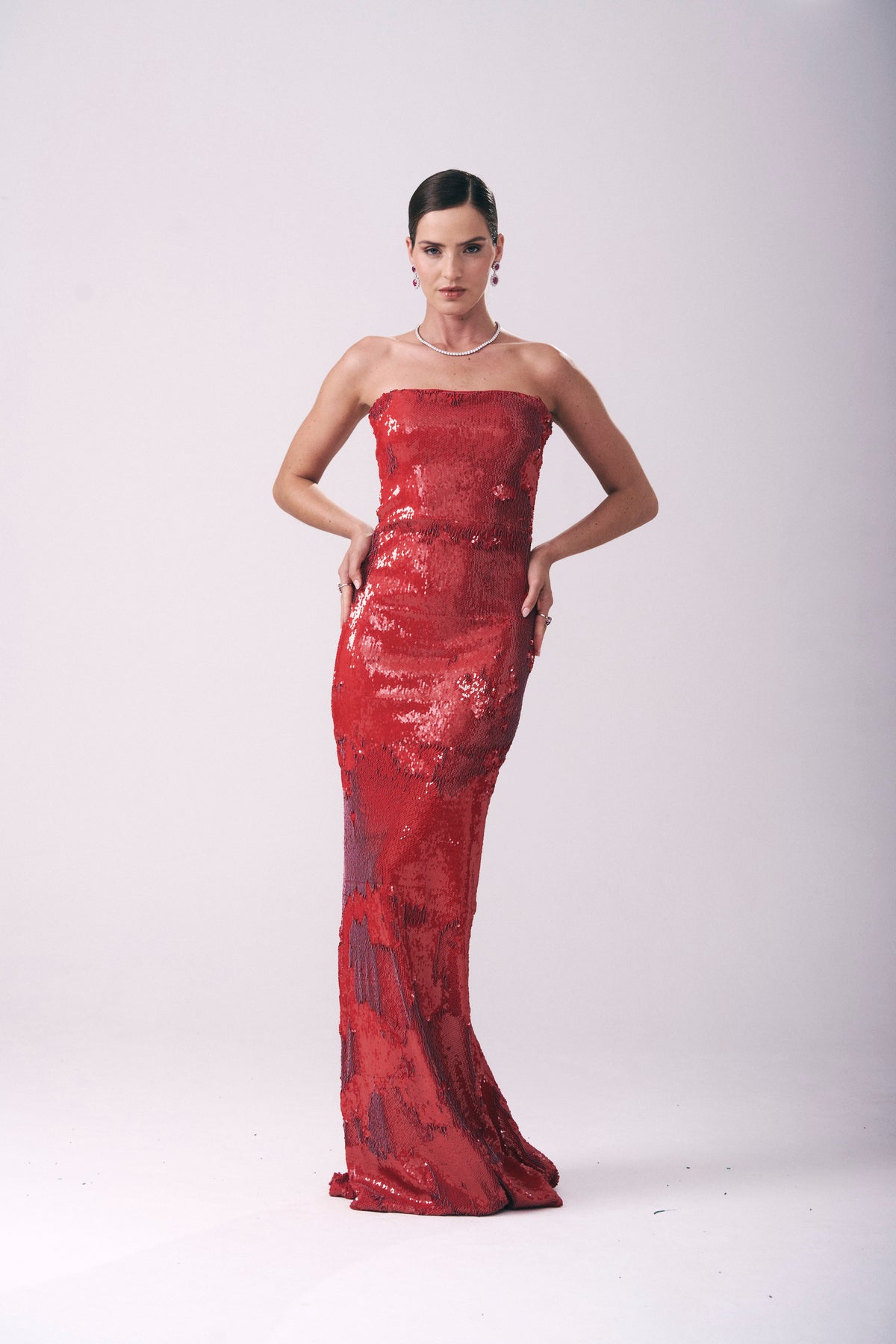 Vestido Longo Paetê Decote Reto