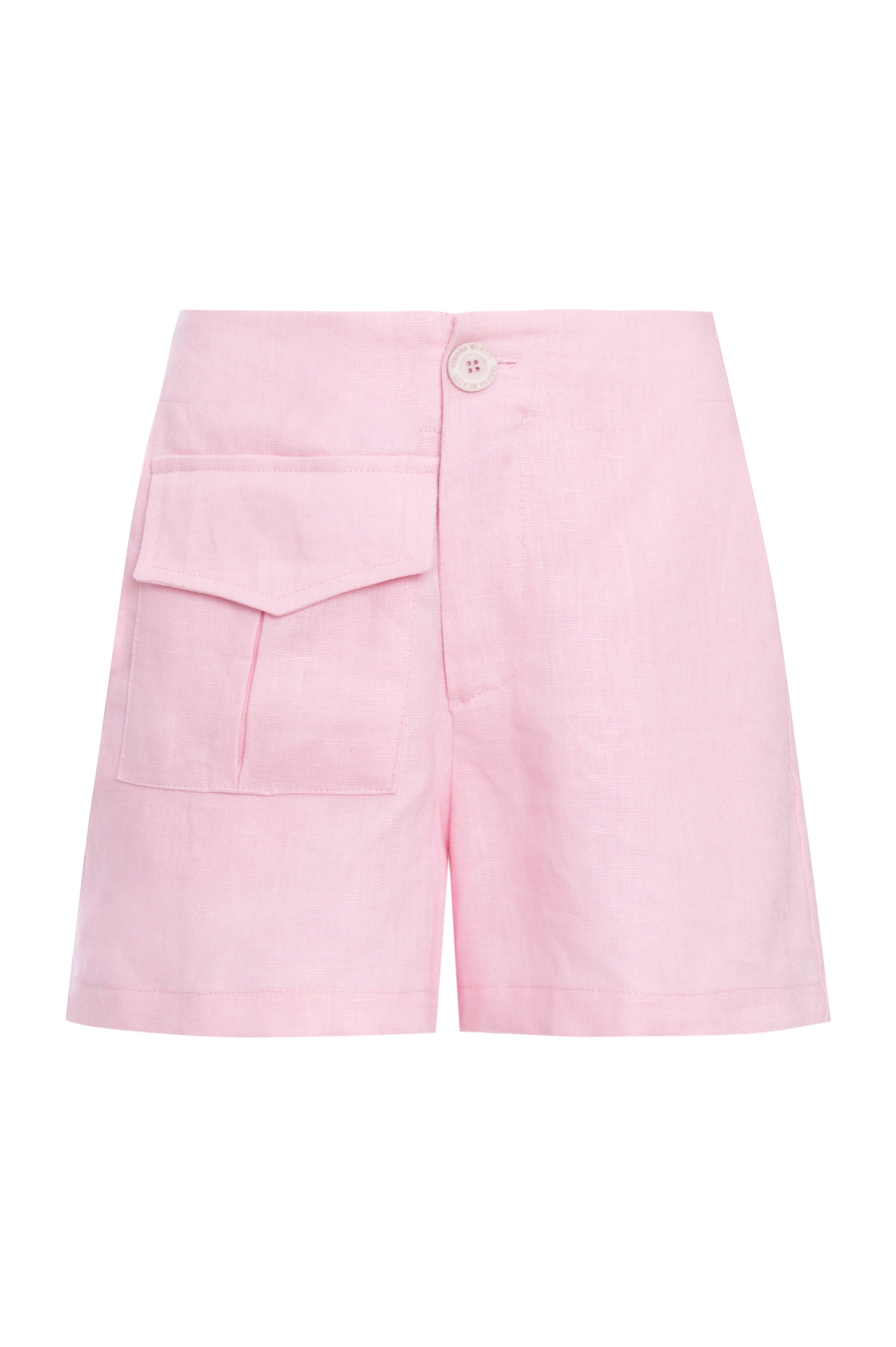 Short Puro Linho Com Costura Deslocada E Bolso