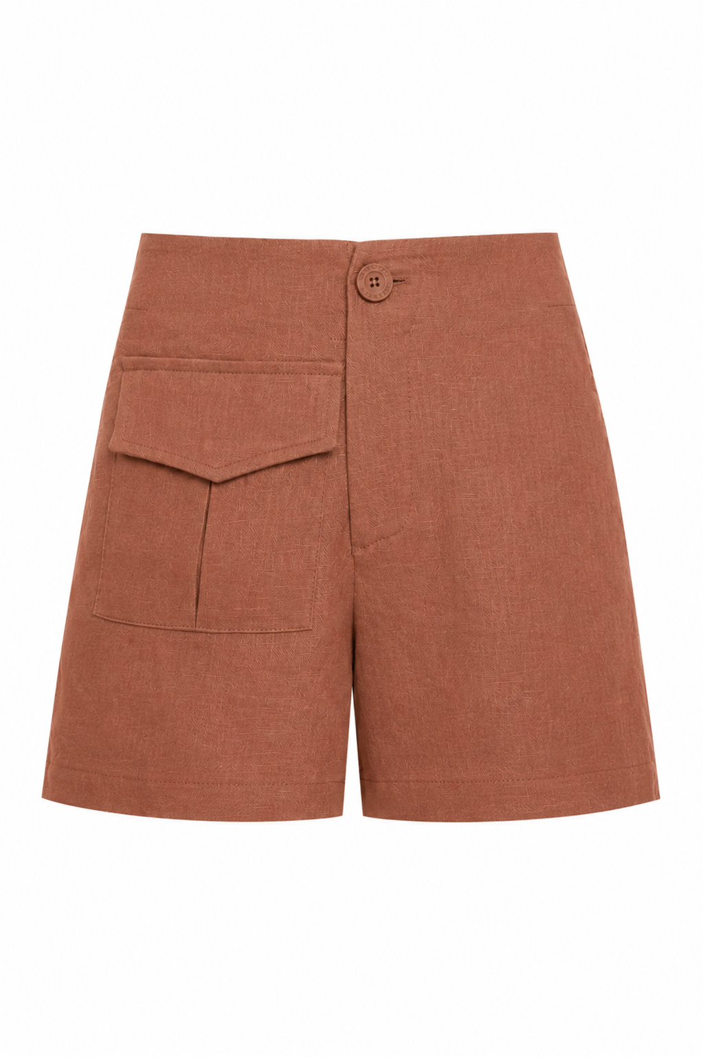 Short Puro Linho Com Costura Deslocada E Bolso