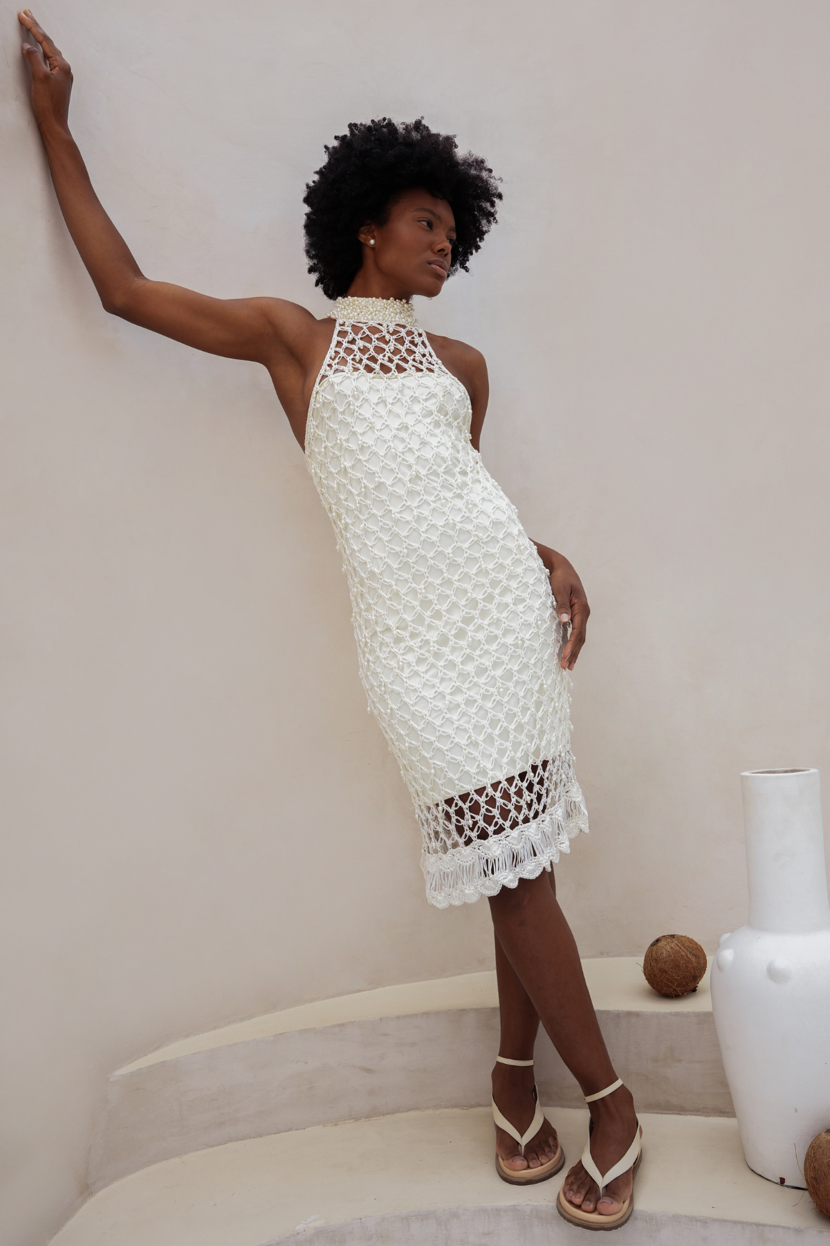 Vestido Gola Alta Crochet