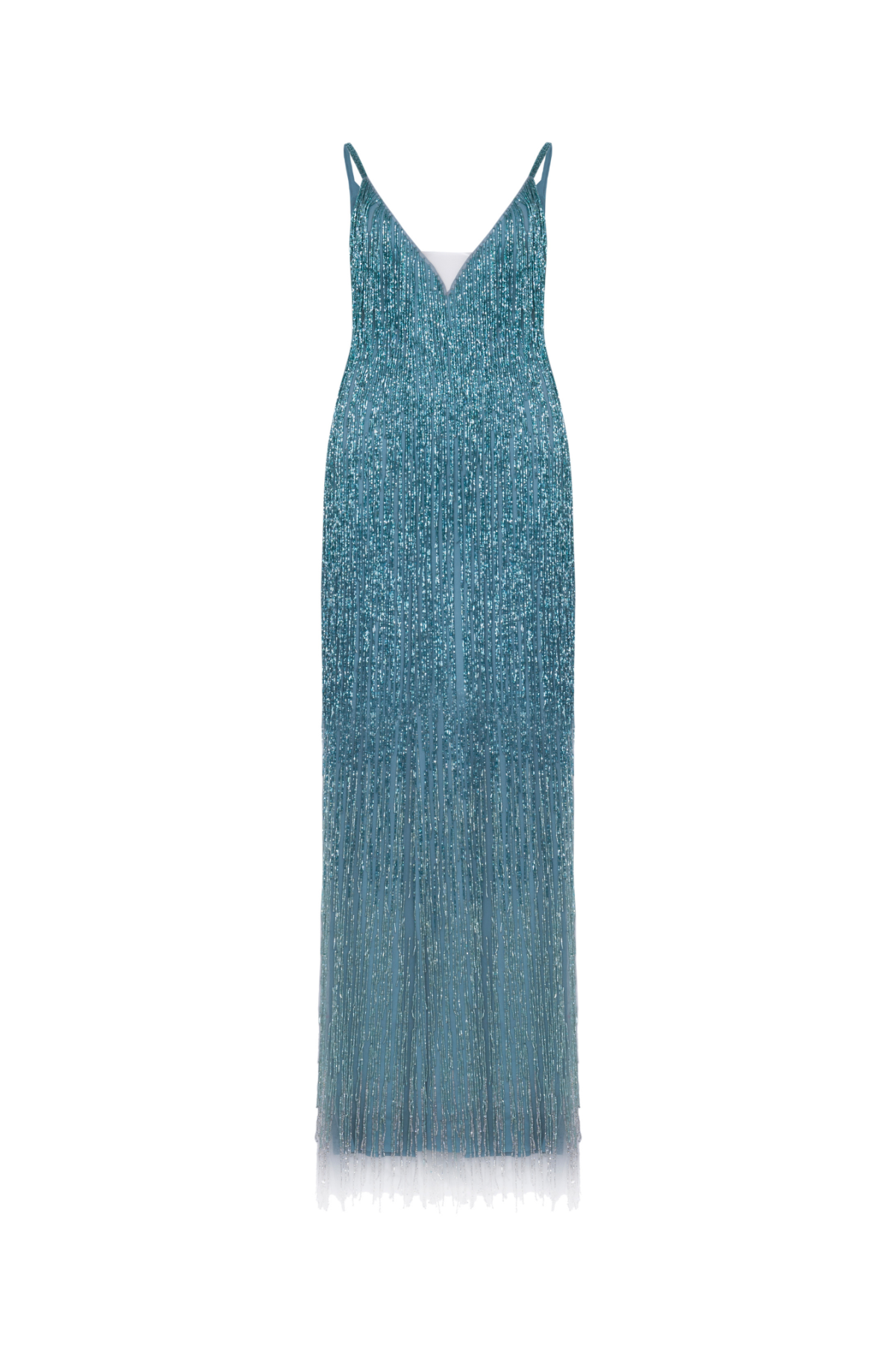 Vestido Longo Bordado Com Franjas