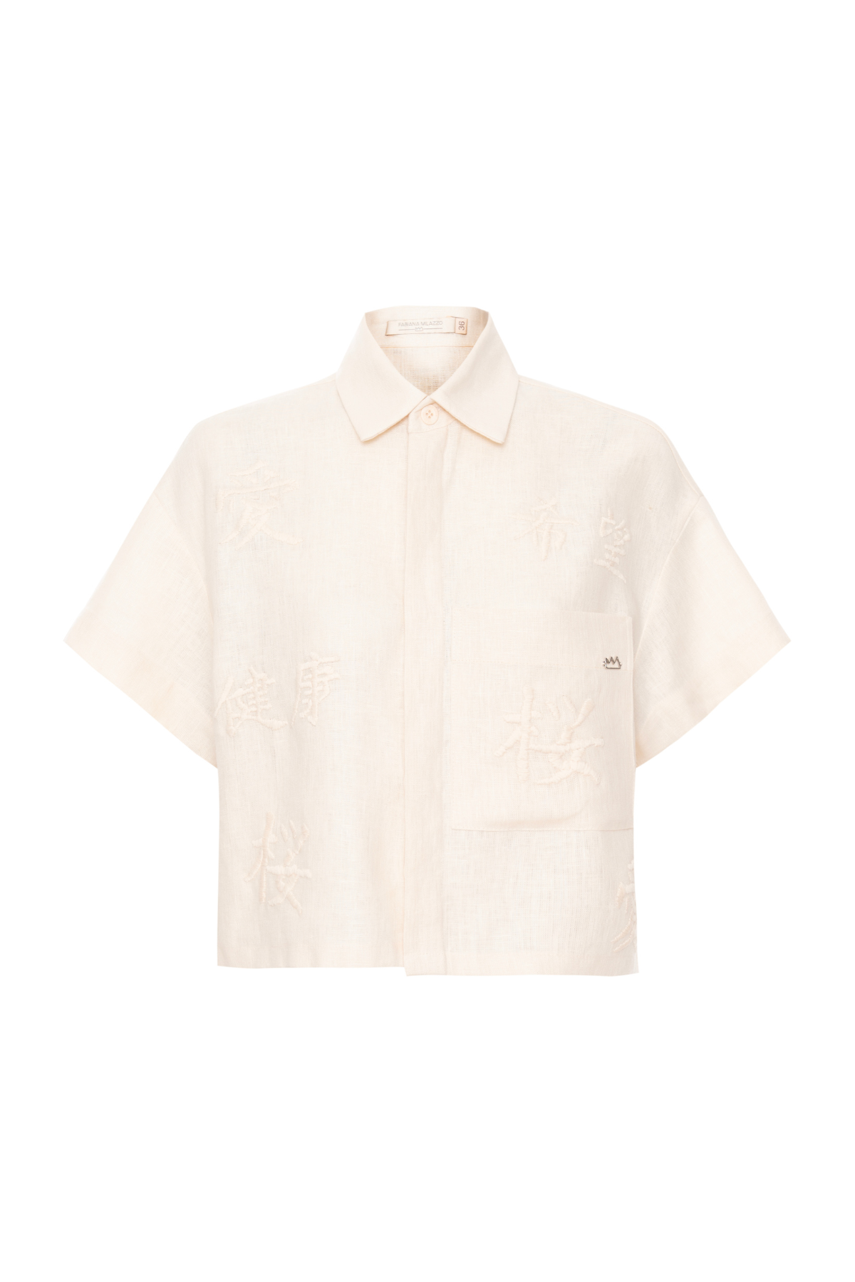 Camisa Linho Bordado Ideogramas