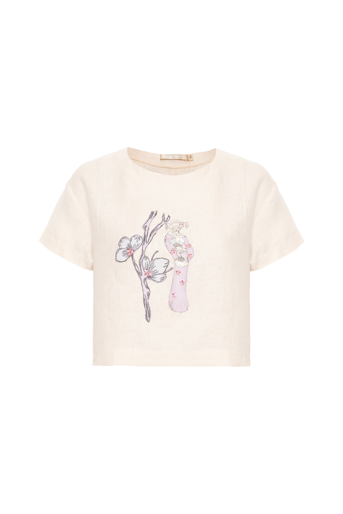 T-Shirt Linho Bordado Gueixa