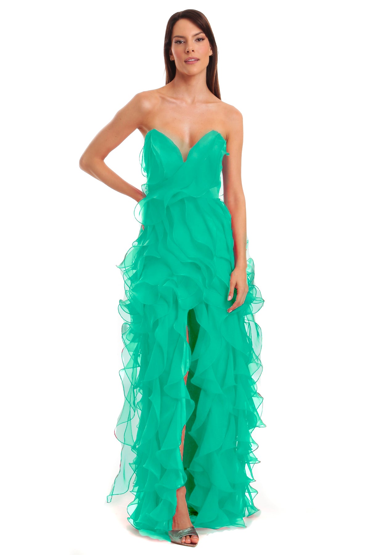 Vestido Longo Sem Alças Em Jabô