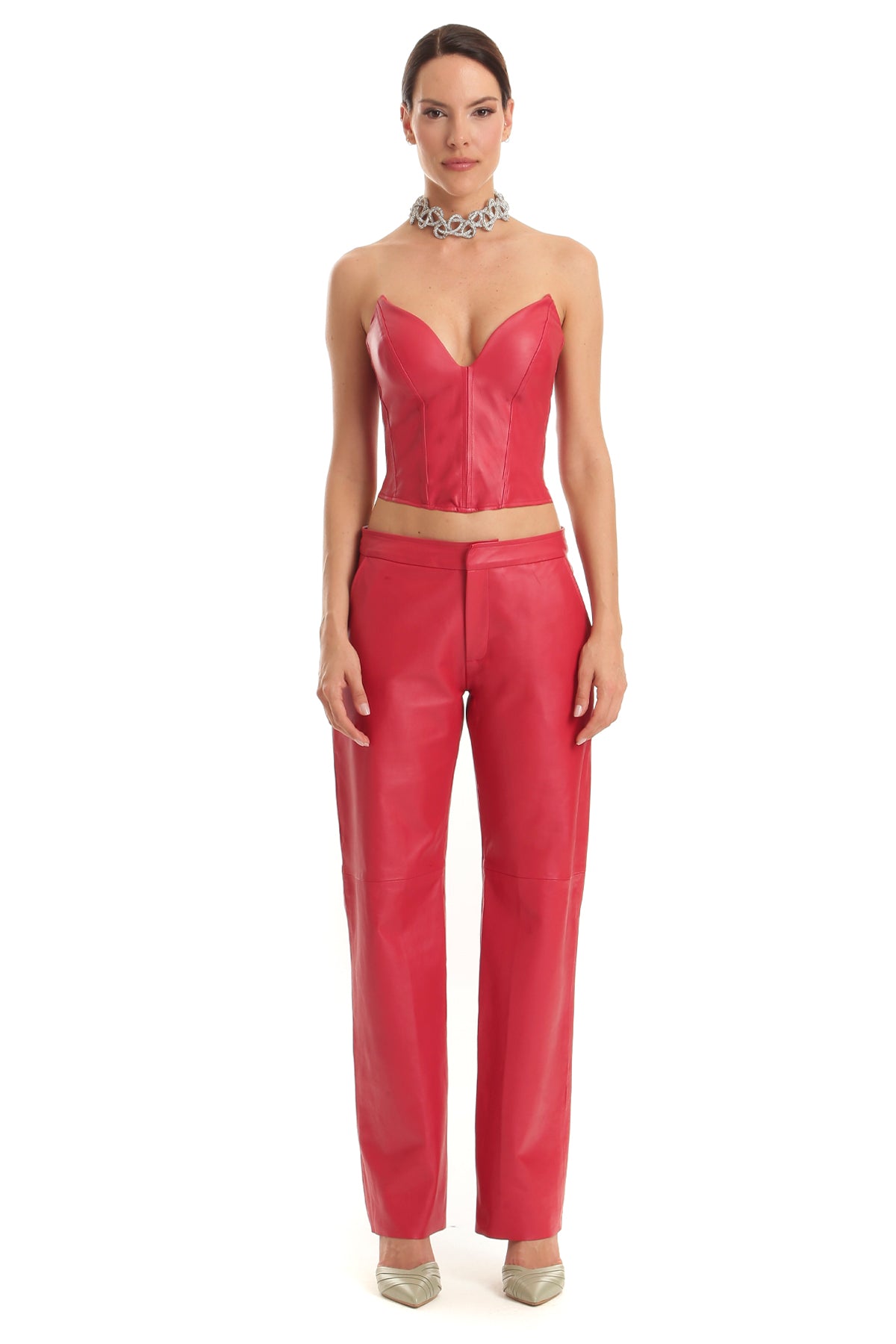 Corselet Couro Decote Em V