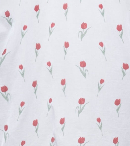 Calça De Algodão De Seda Estampa Tulipas