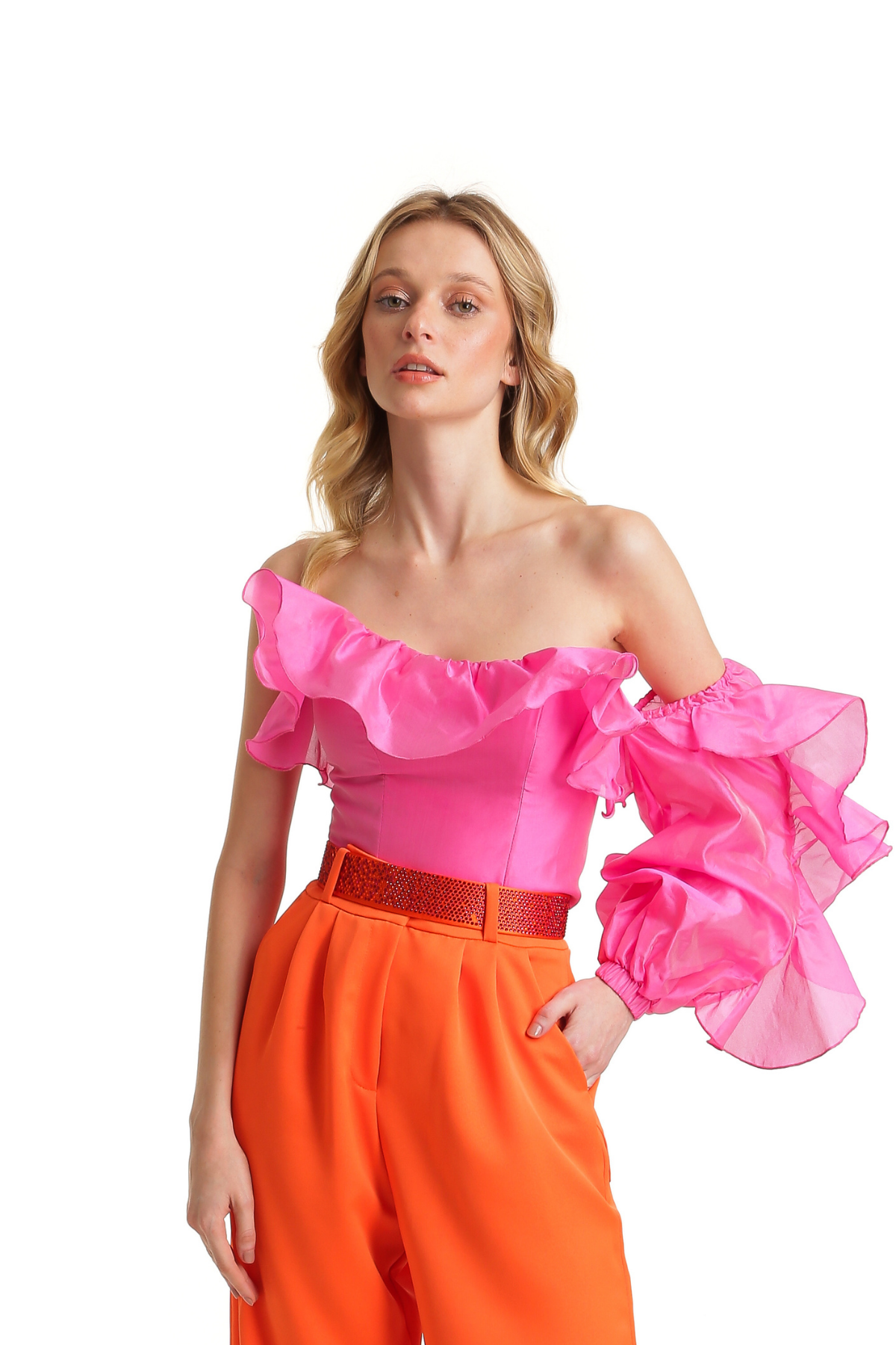 Blusa Ombro Só Em Organza De Seda