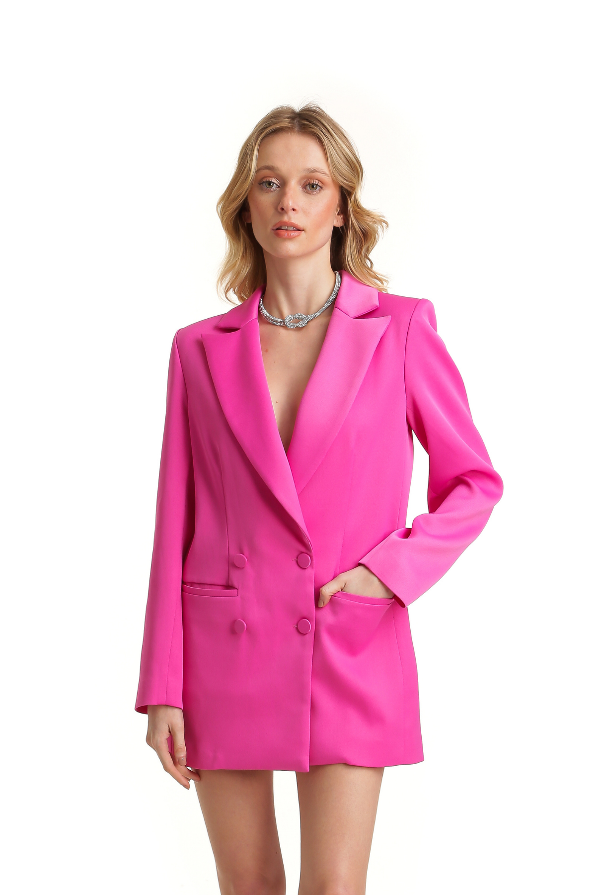 Blazer Longo em Crepe com Botões