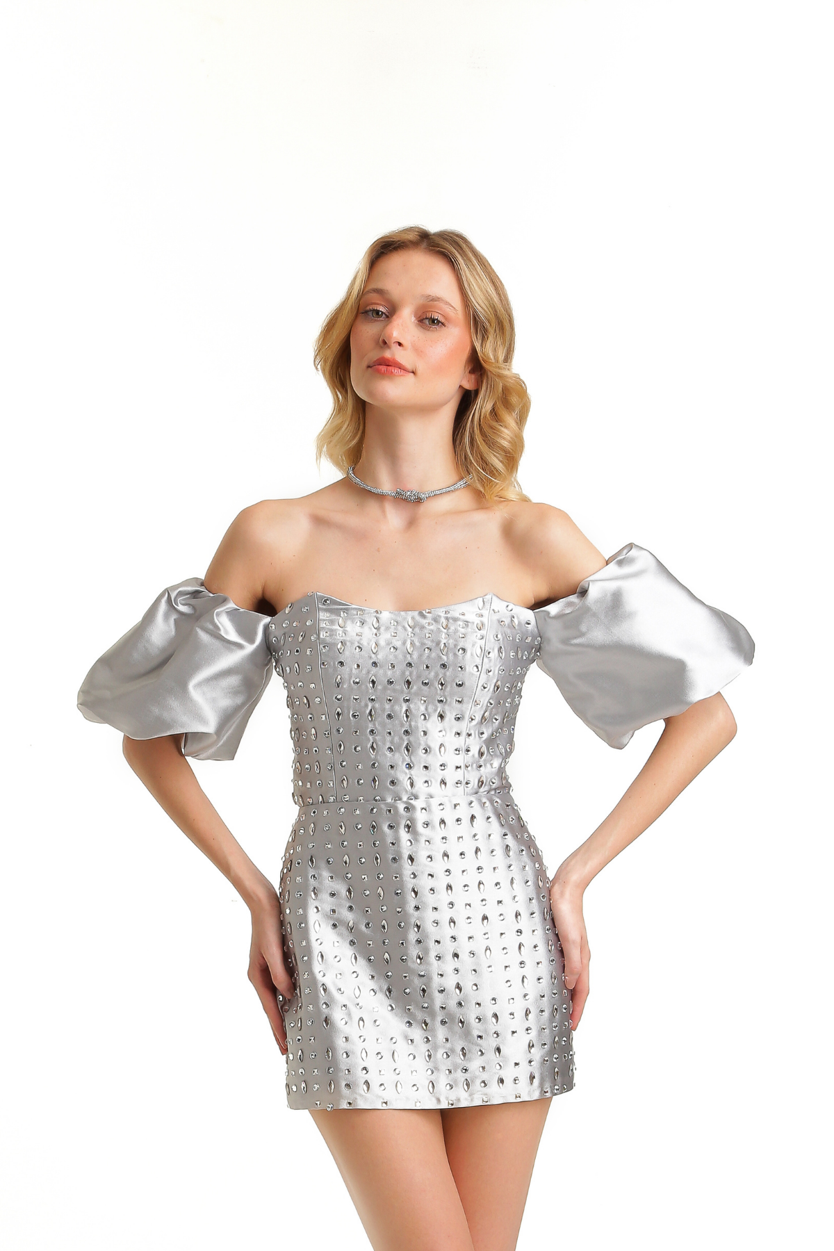 Corselet em Cristais com Mangas Bufantes