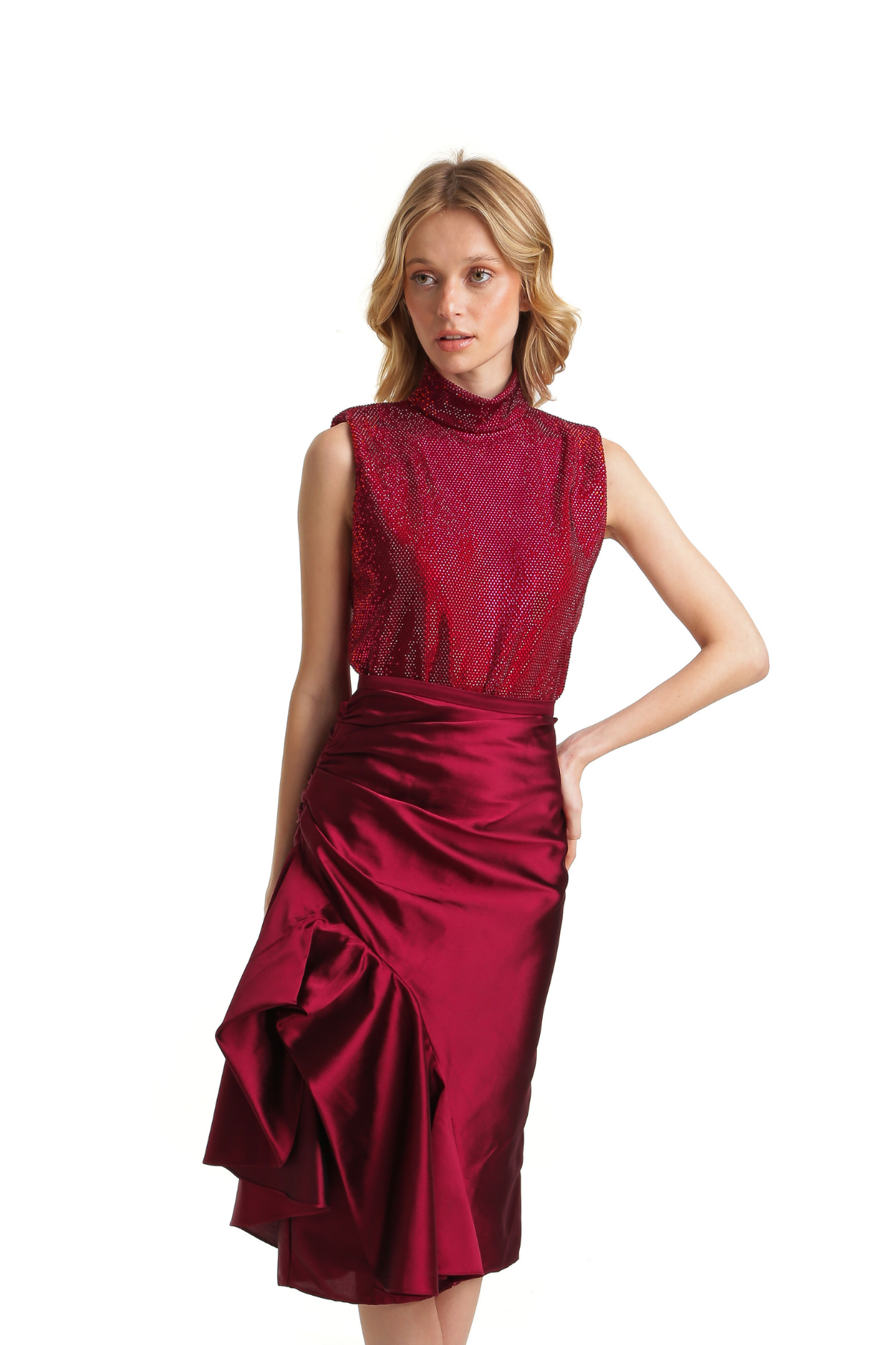 Blusa Em Neoprene Cristais Gola Alta