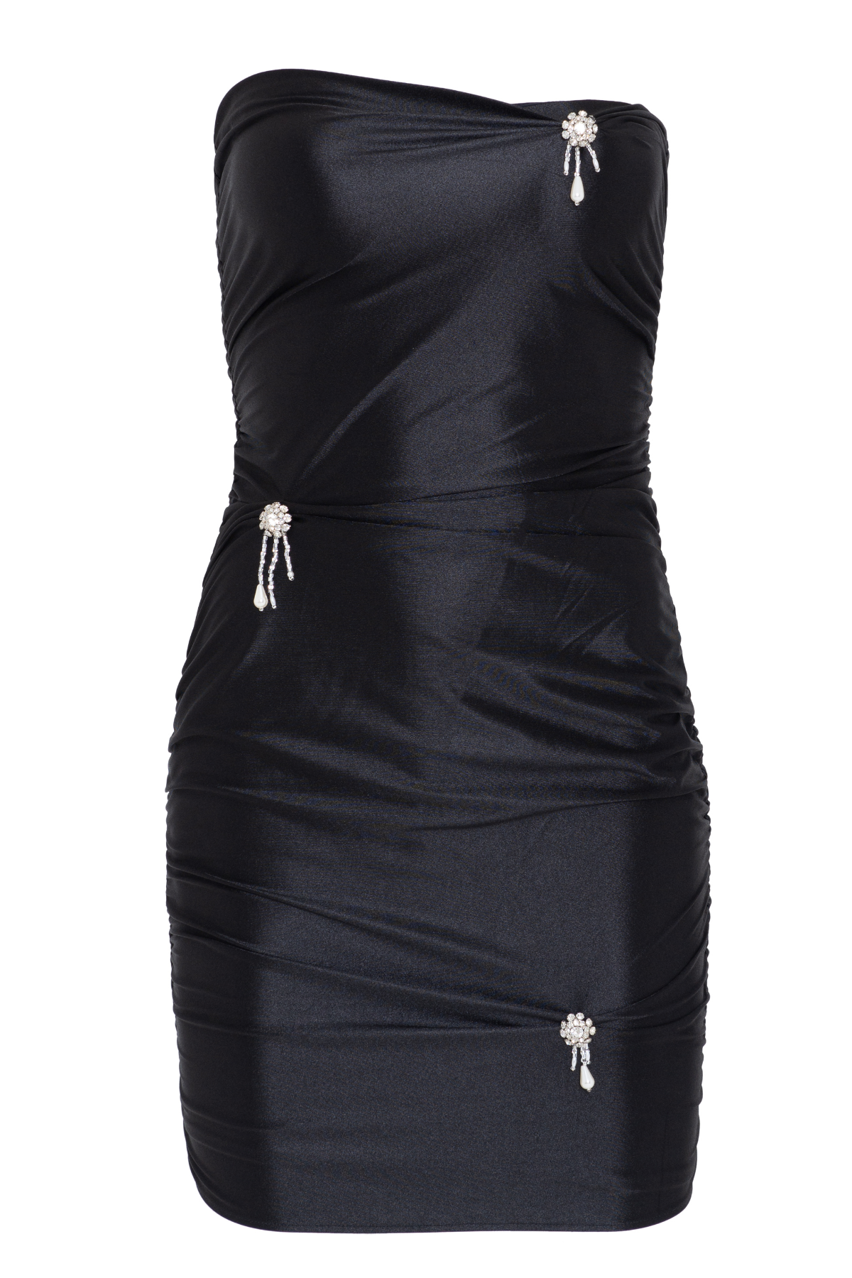 Vestido Curto Drapeado Bordado Joias