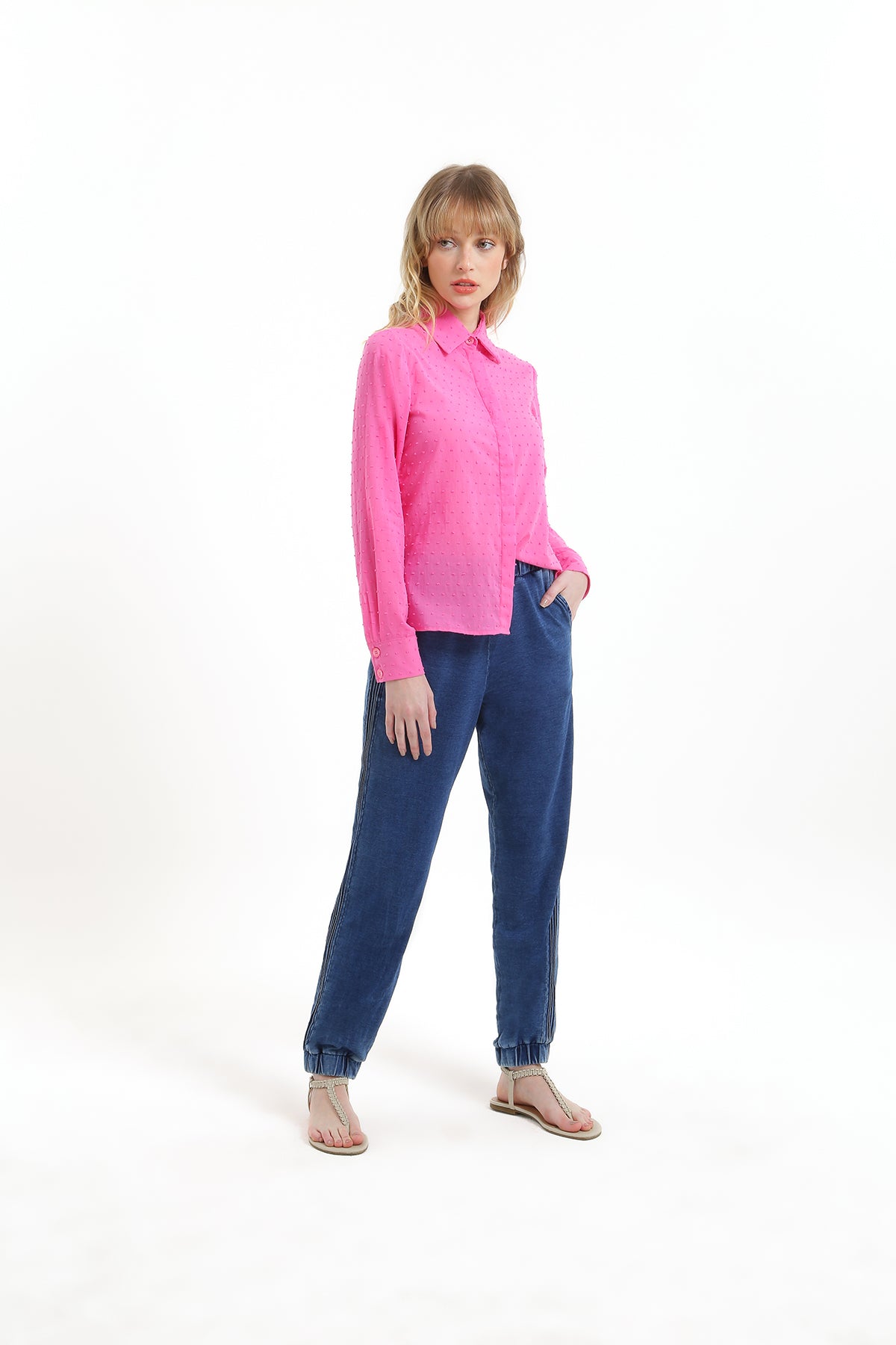 Calça Jogging Denim com Nervuras