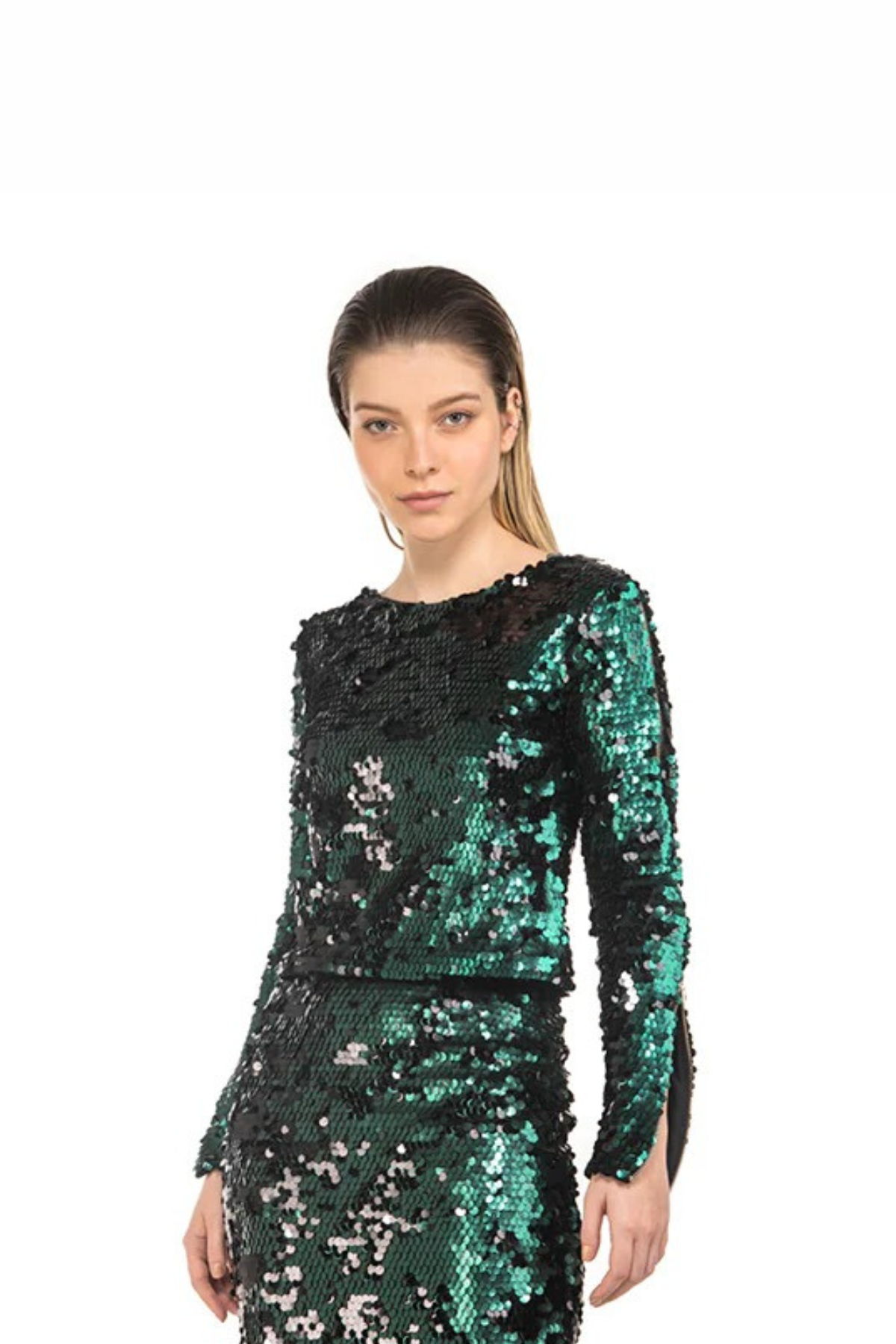 Blusa Paetê Manga Longa Ziper