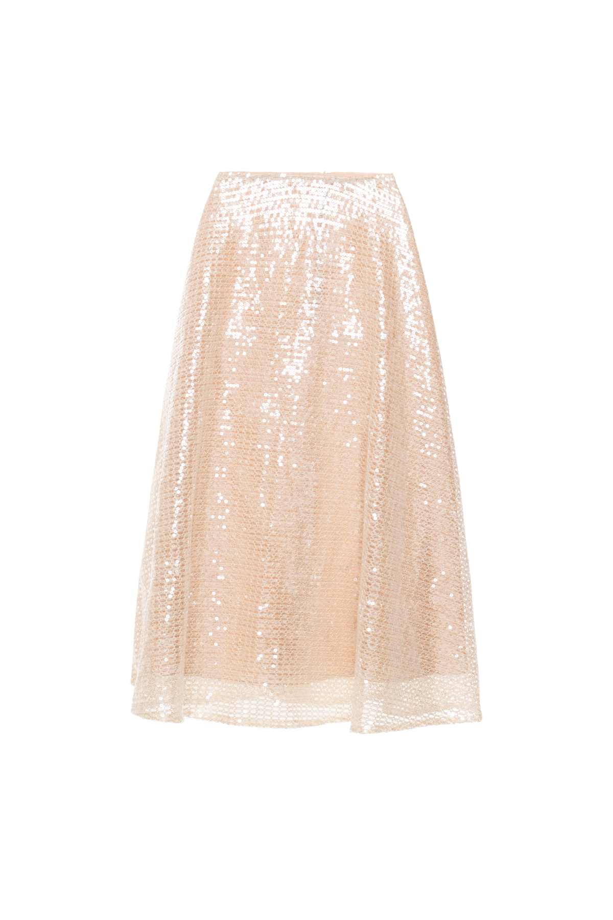 Saia Mídi Evasê Paetê Crochê