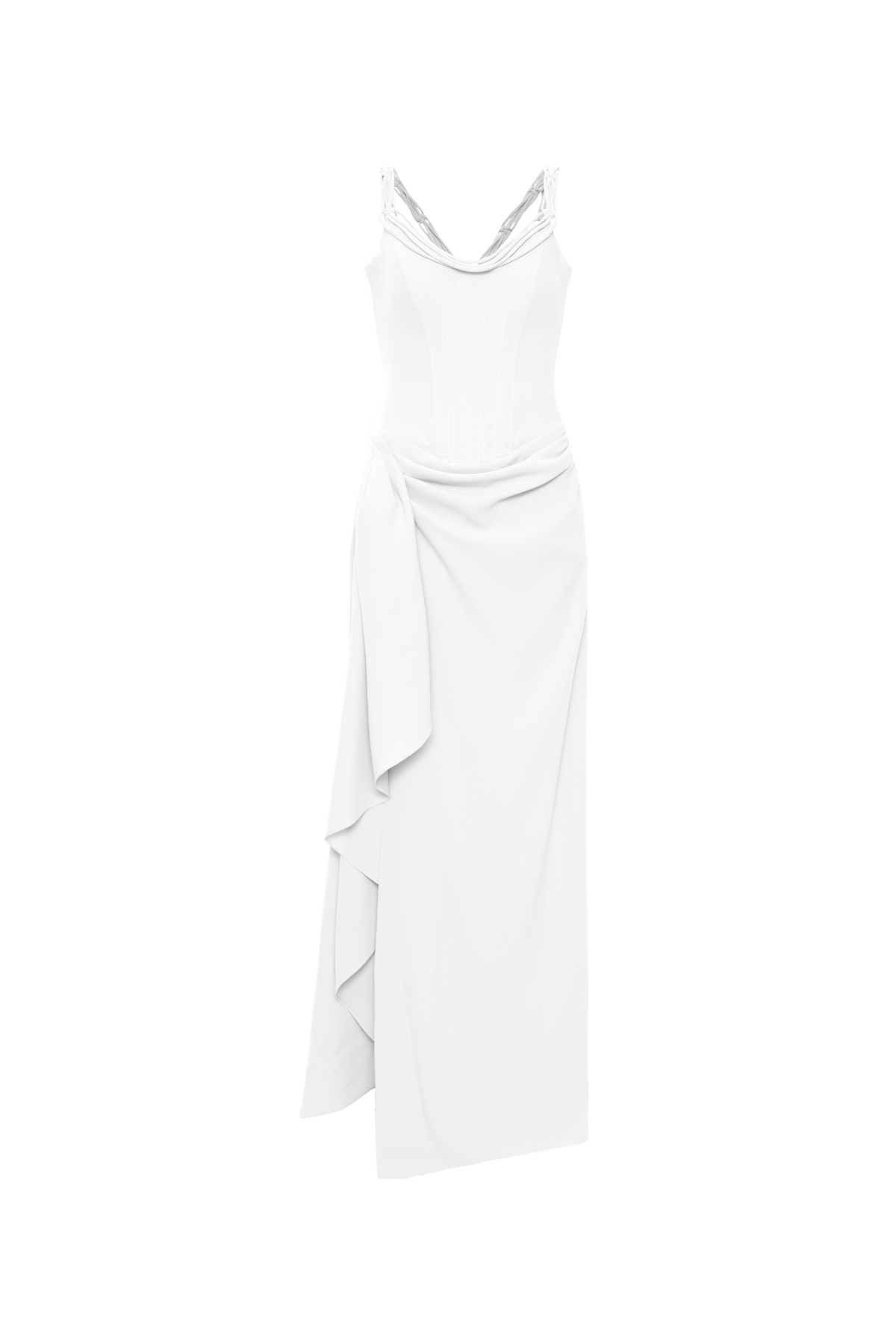 Vestido Longo Crepe Corpo Estruturado