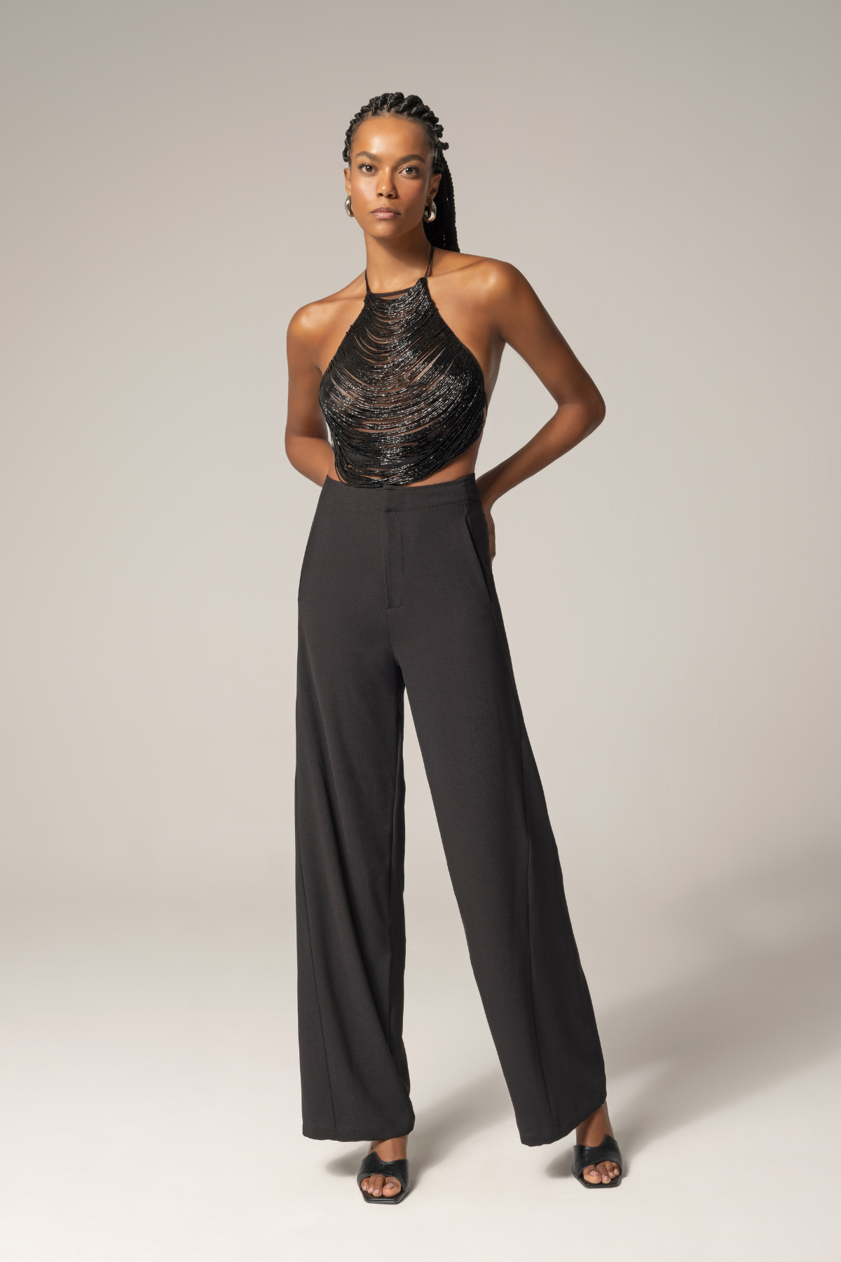 Calça Crepe Com Costura Deslocada