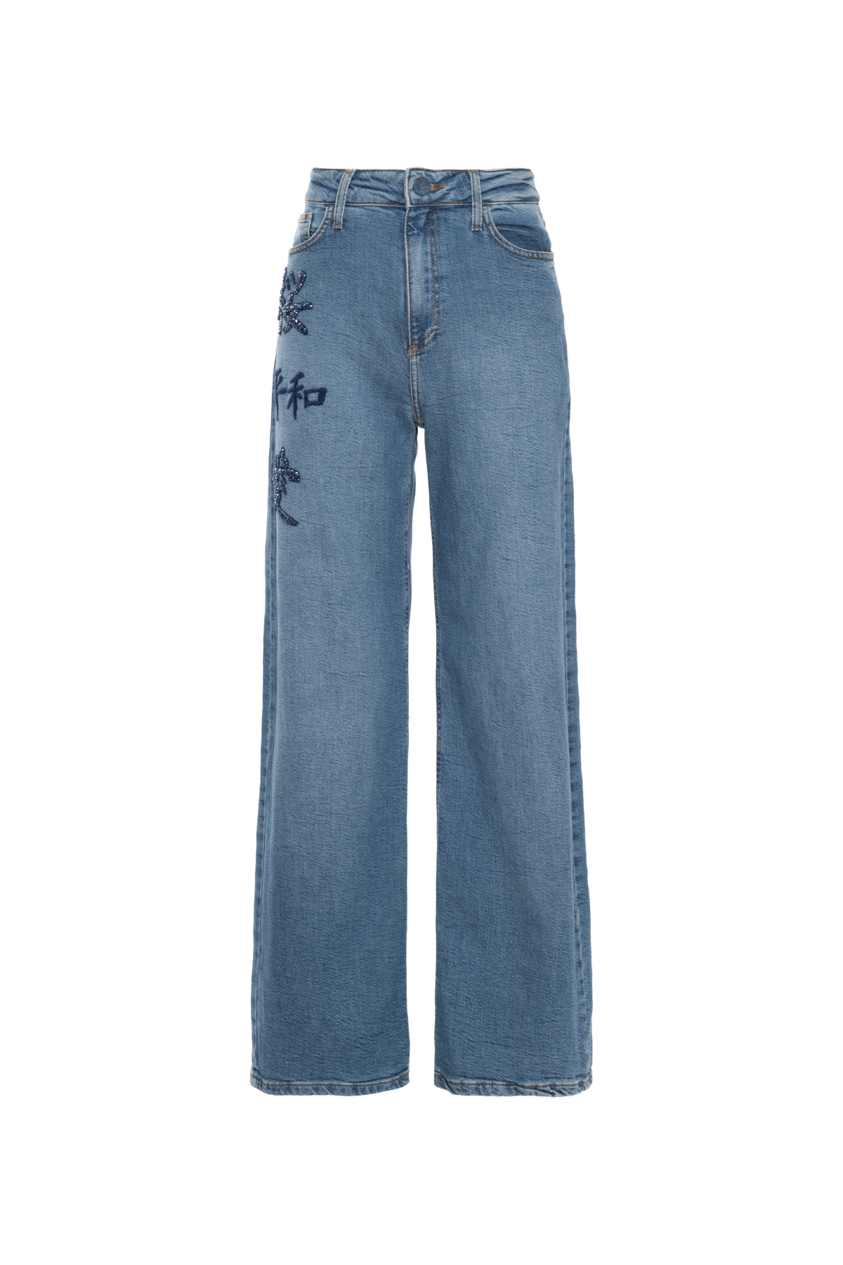 Calça Jeans Wide Bordado Kanji