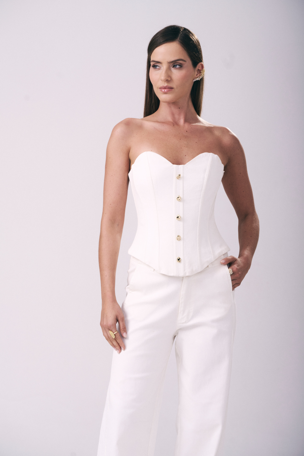 Corset Sarja Estruturado E Decote Coração