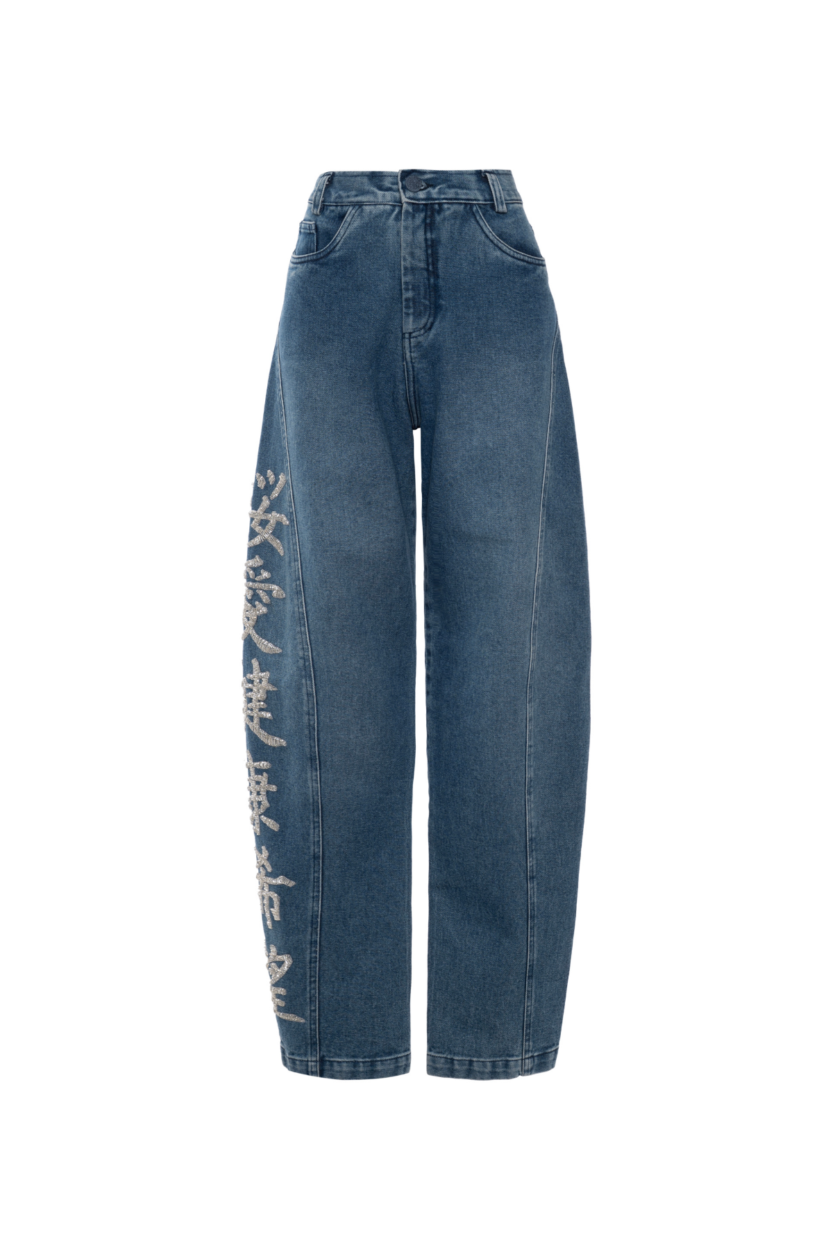 Calça Jeans Barrel Bordado Ideogramas