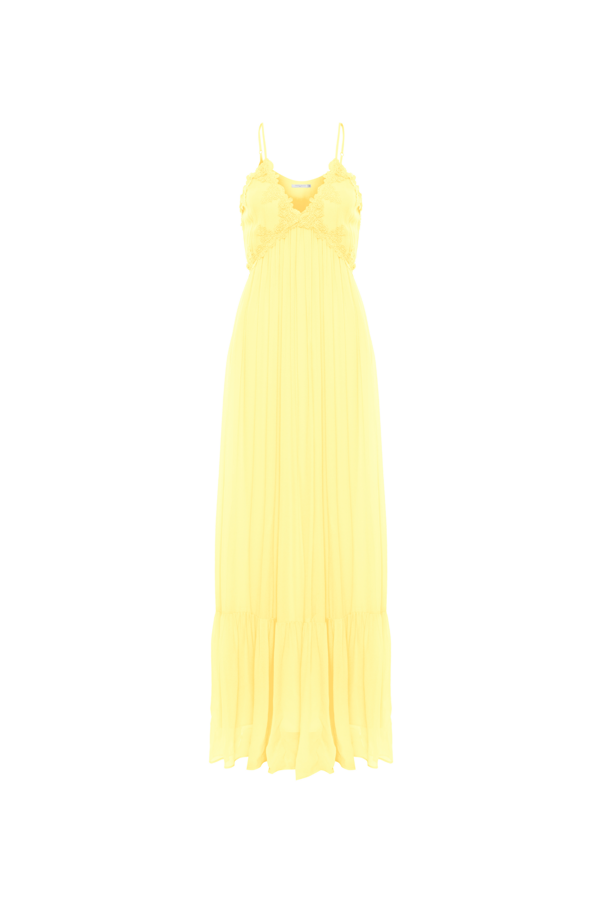 Vestido Longo Alças Finas E Patchwork Renda