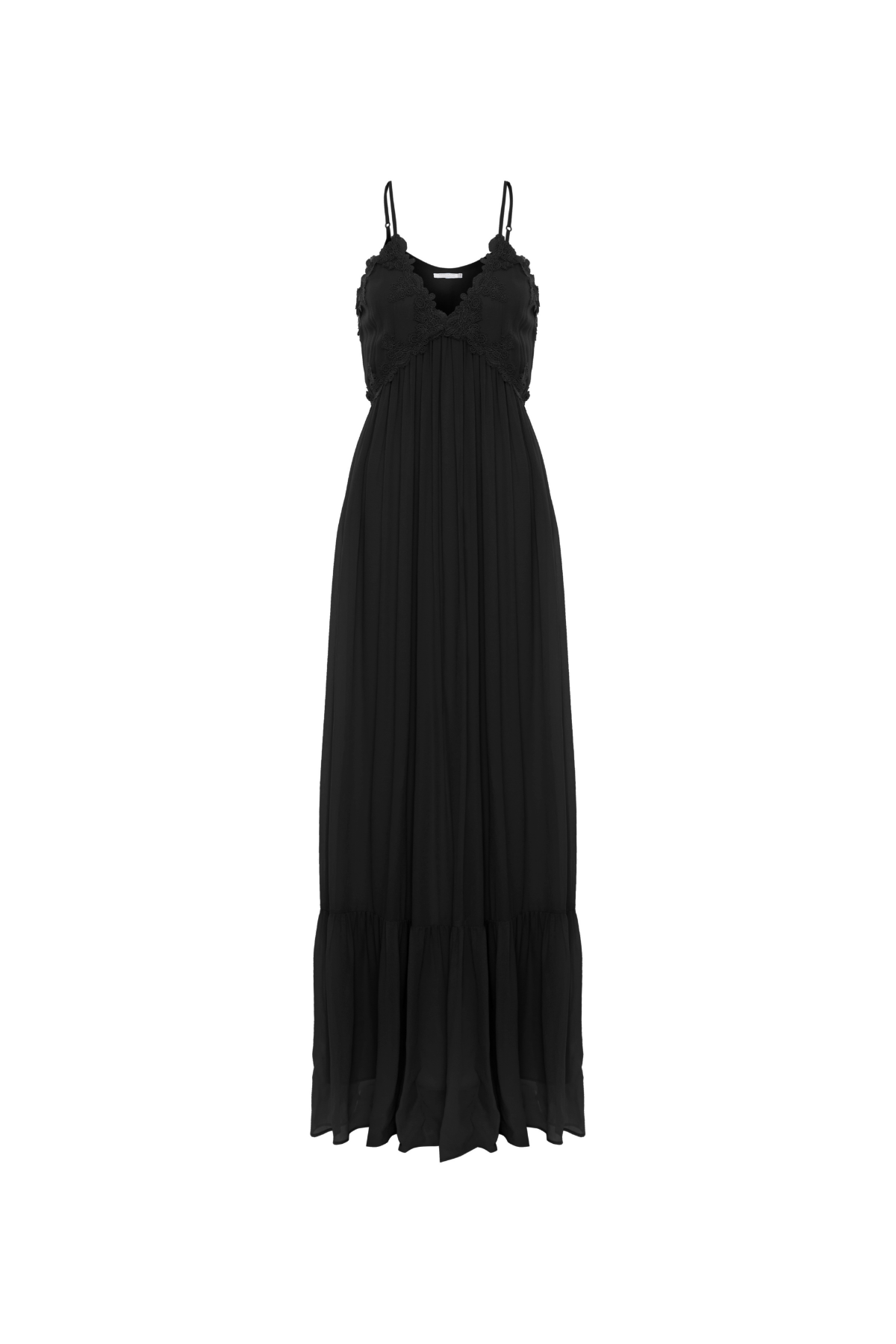 Vestido Longo Alças Finas E Patchwork Renda