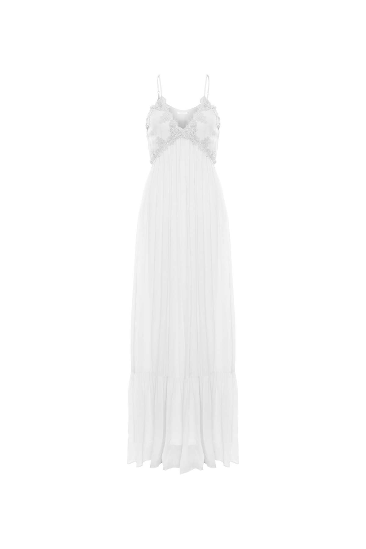 Vestido Longo Alças Finas E Patchwork Renda