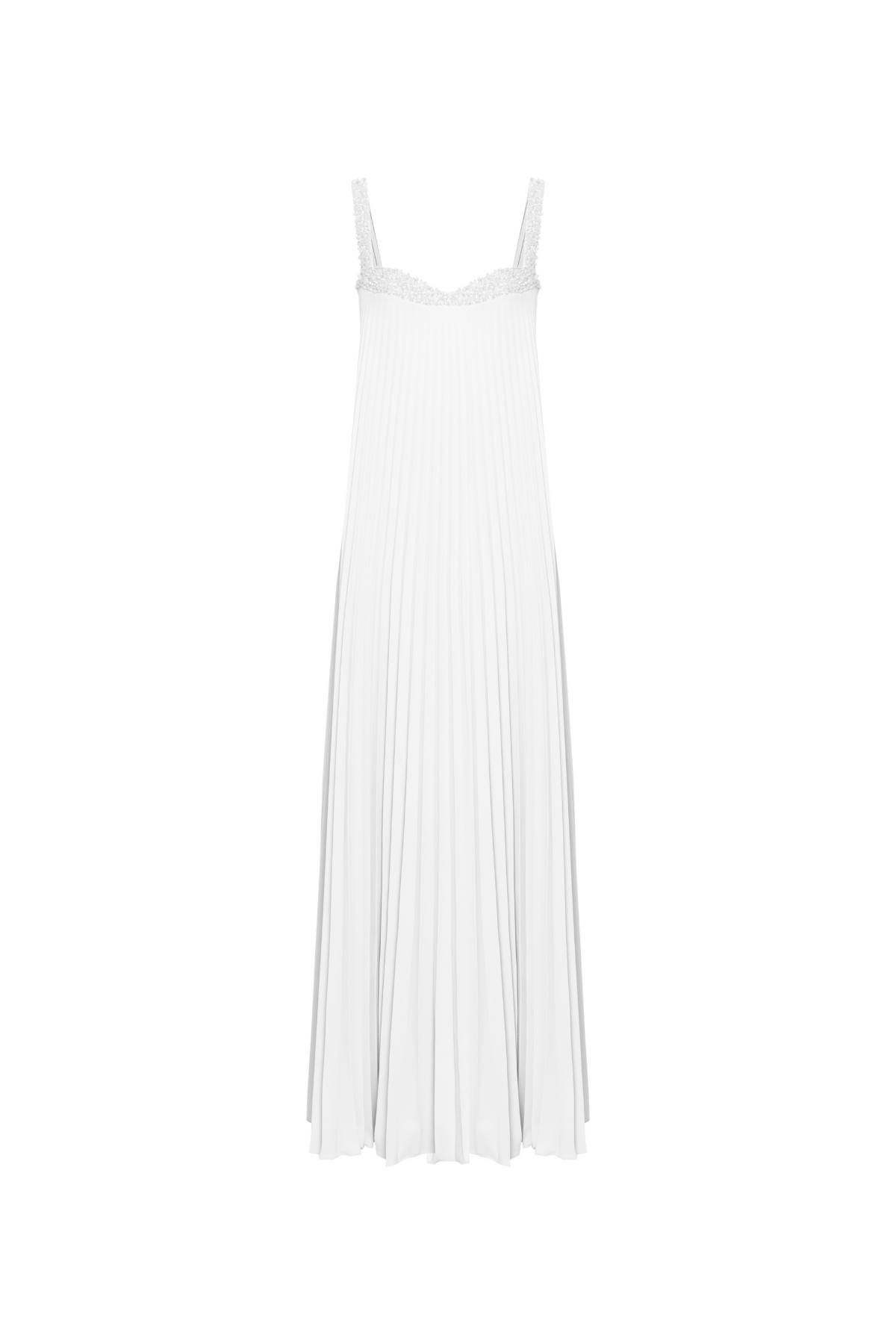 Vestido Longo Plissado com Bordado