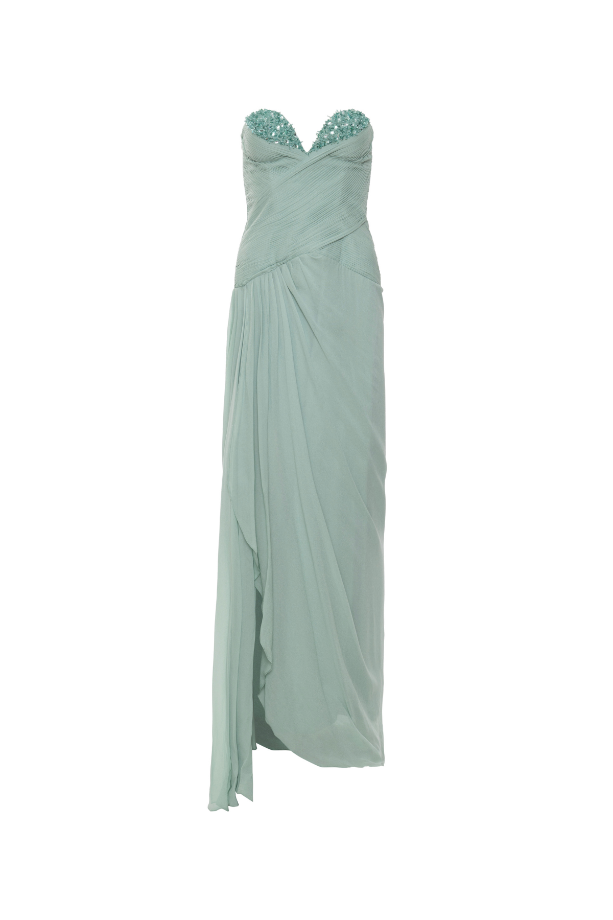 Vestido Longo Decote Coração Bordado