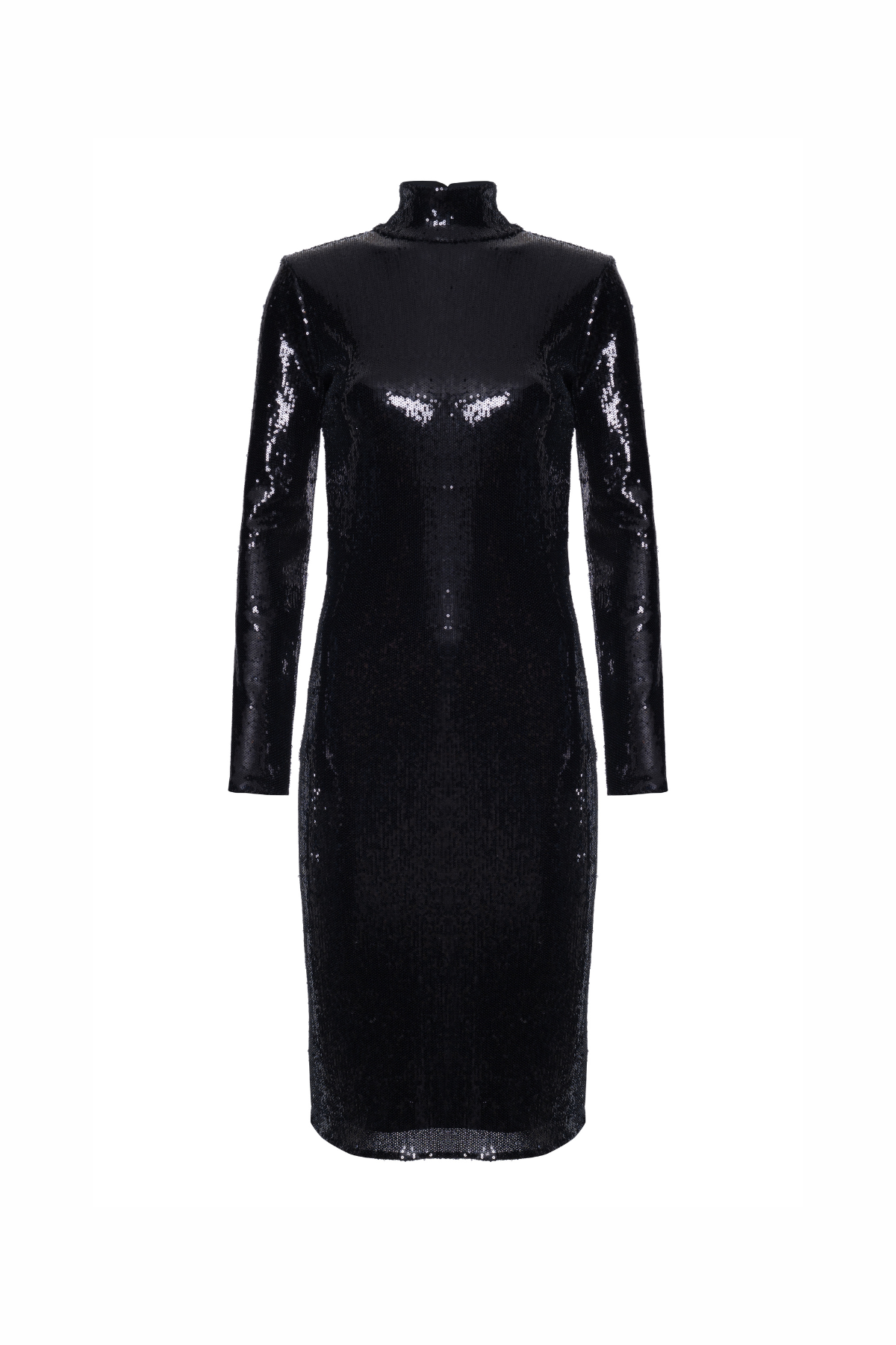 Vestido Mídi Gola Alta Decote Costas