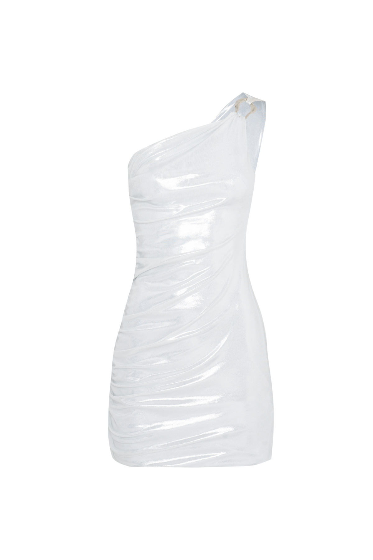 Vestido Curto Drapeado Ombro Único Detalhe De Argola