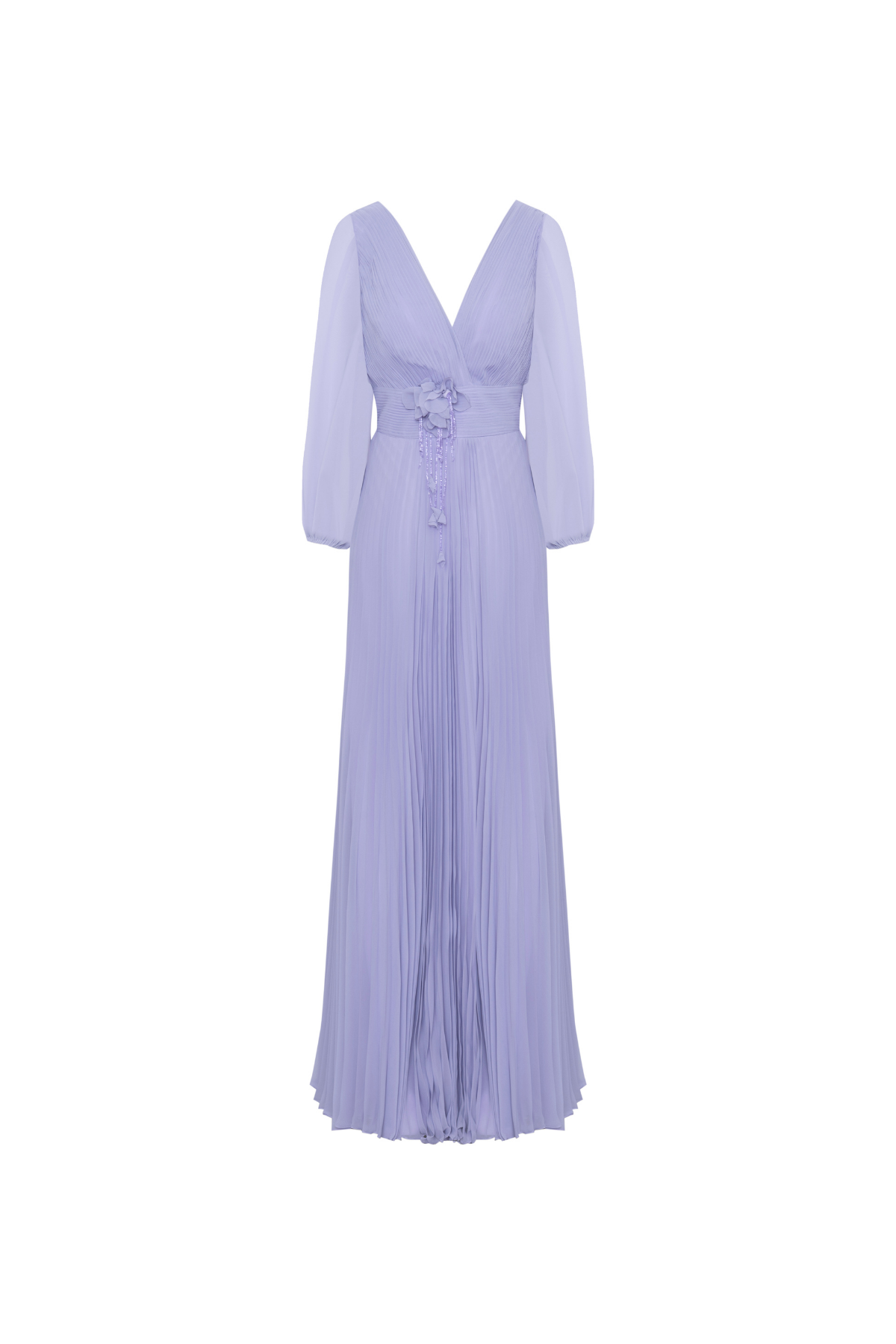 Vestido Longo Mangas Bufantes E Decote Em V