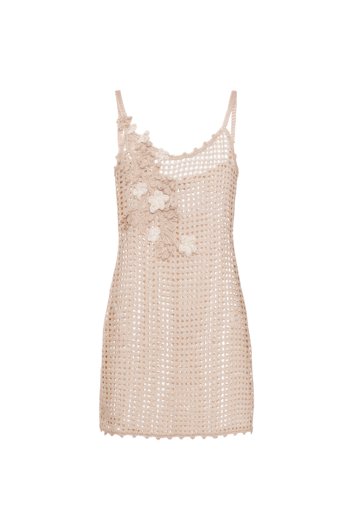 Vestido Curto Crochê Aplicação Bordados Flores De Cerejeira