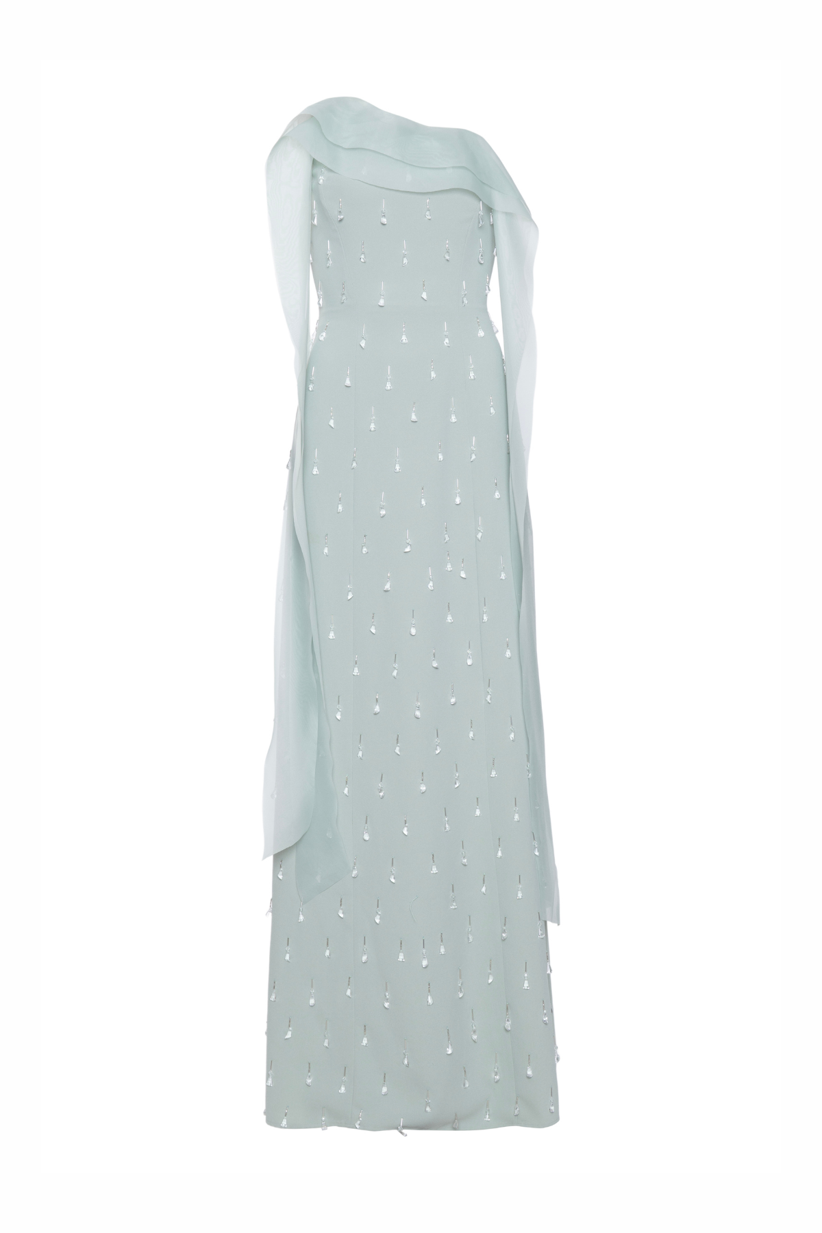 Vestido Longo Sem Alças Crepe E Organza