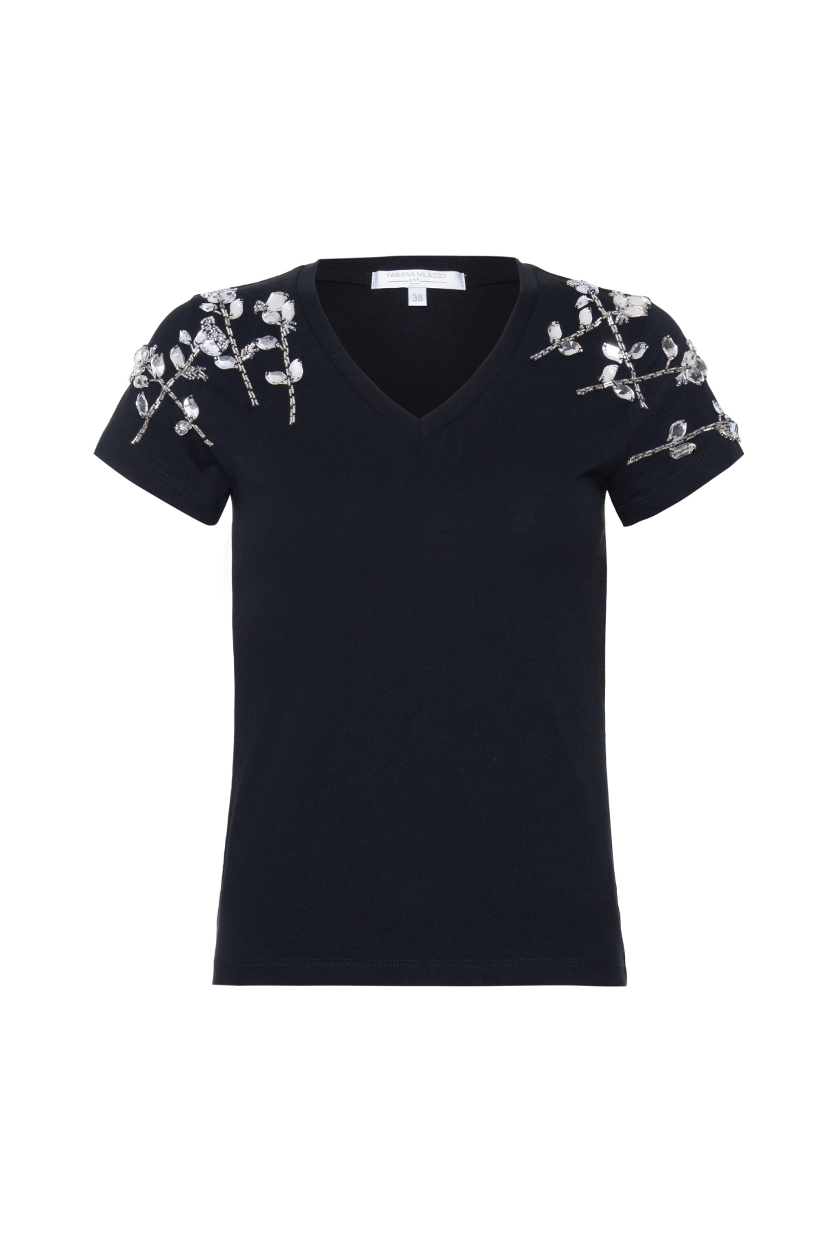 T-Shirt Algodão Pima Bordada Cristais