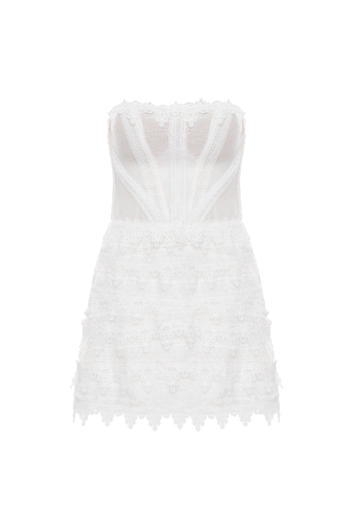 Vestido Curto Sem Alças Patchwork Rendas