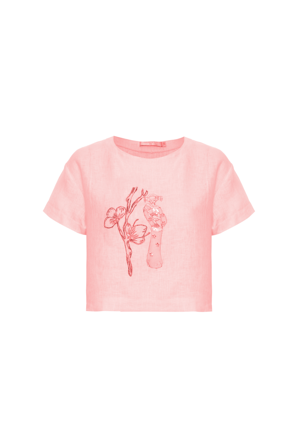 T-Shirt Linho Bordado Gueixa