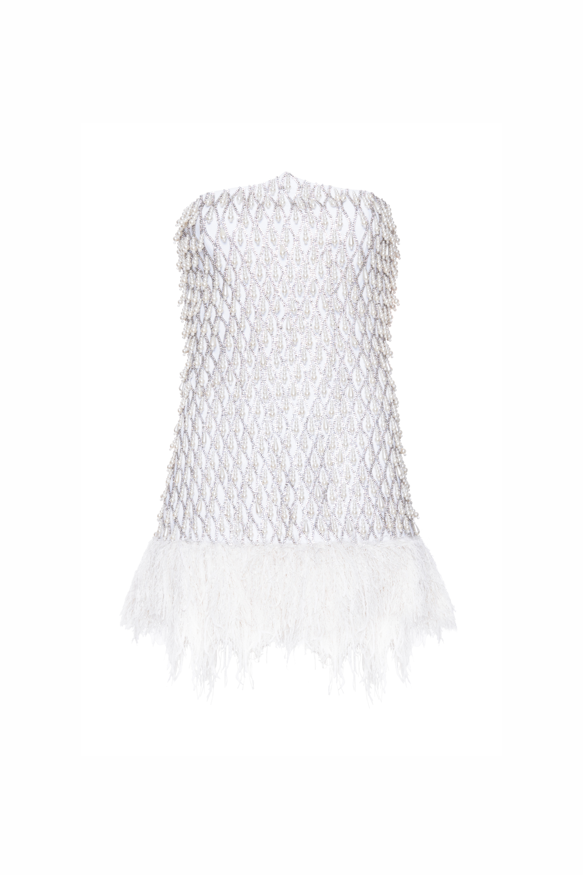 Vestido Mini Bordado e Plumas